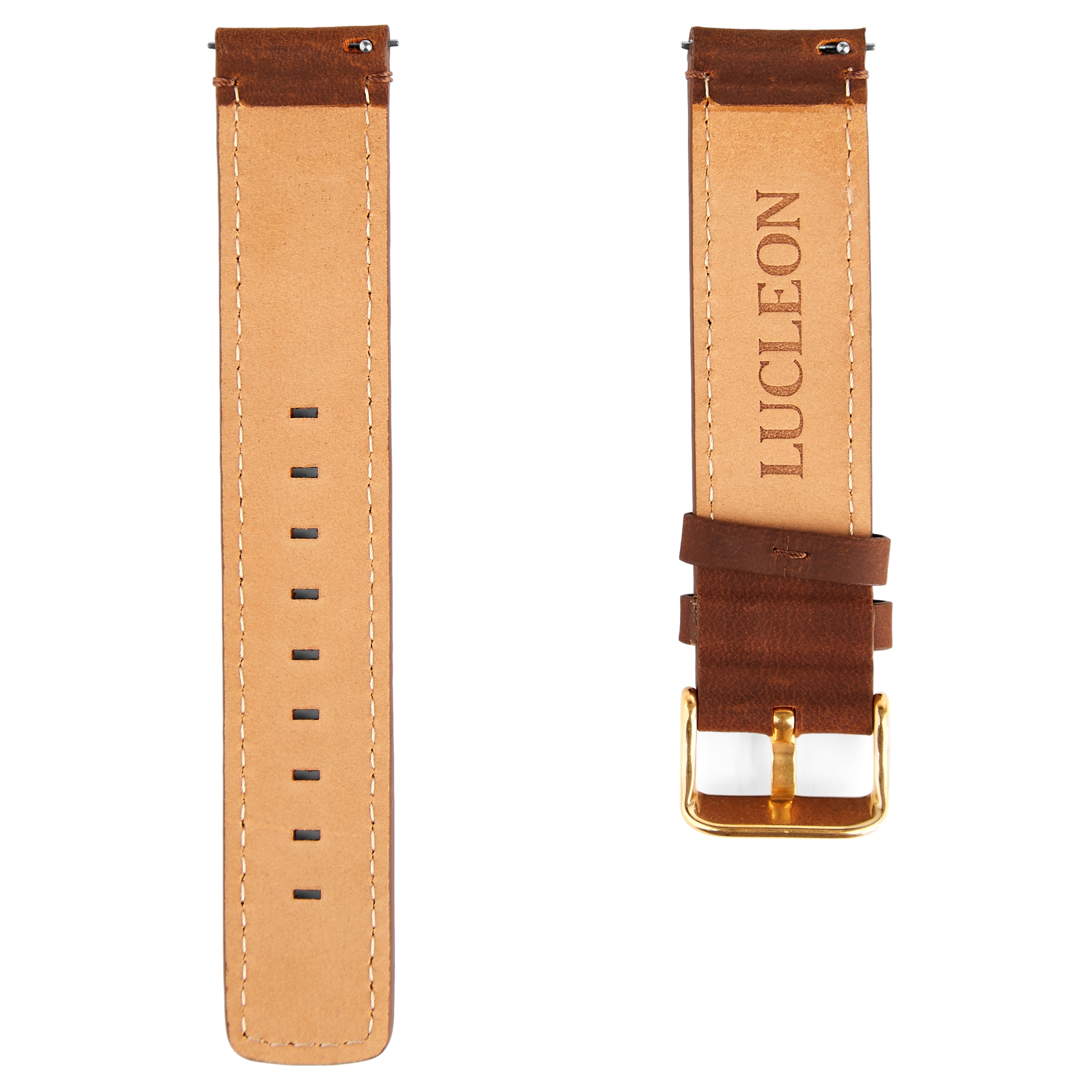 Světle hnědý a zlatý řemínek na hodinky se světle hnědými stehy - 3