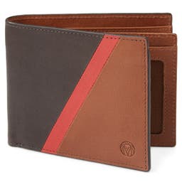Kasztanowy-czerwony skórzany portfel w paski blokujący RFID Lind