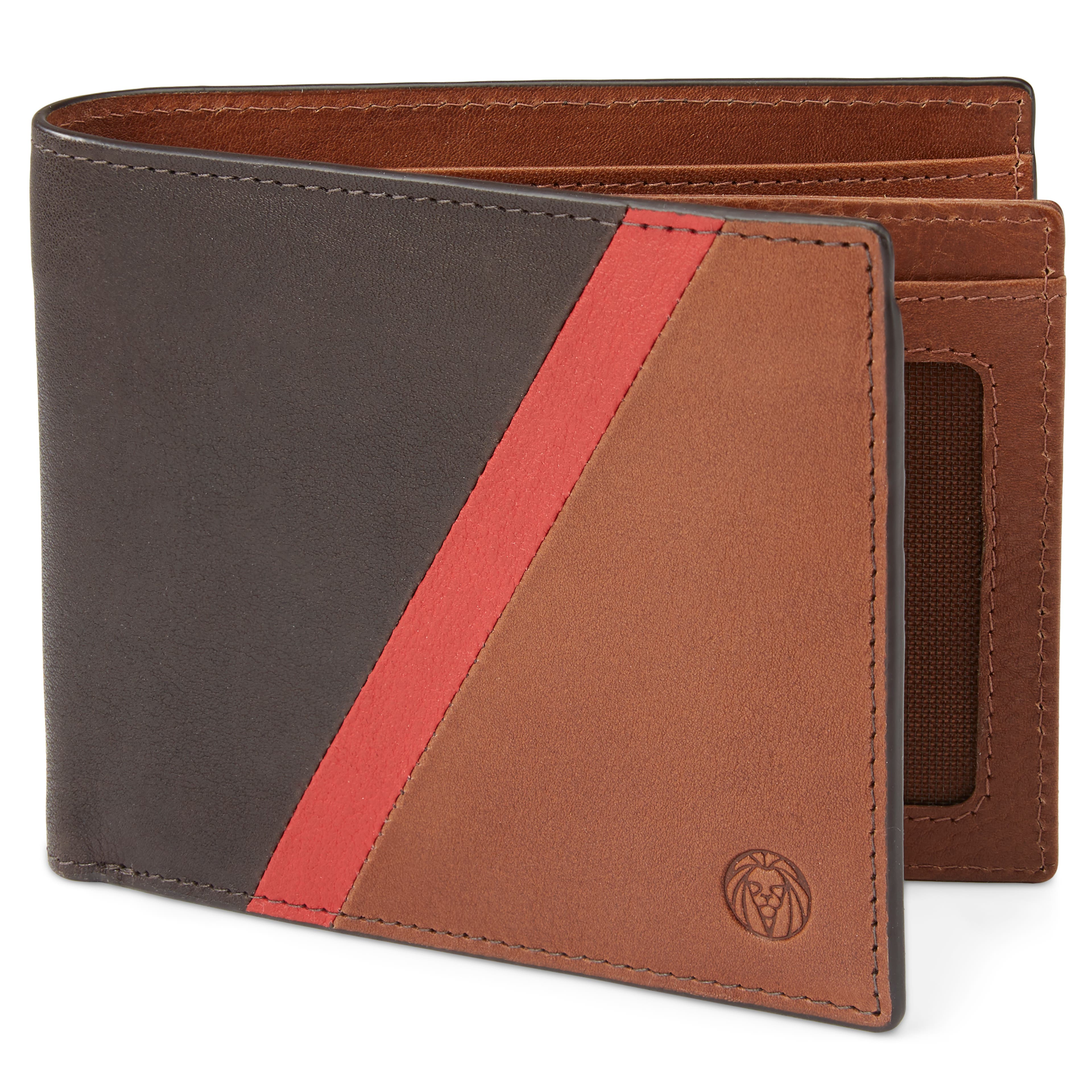 Lind světle hnědá kožená peněženka s červeným proužkem s blokováním RFID