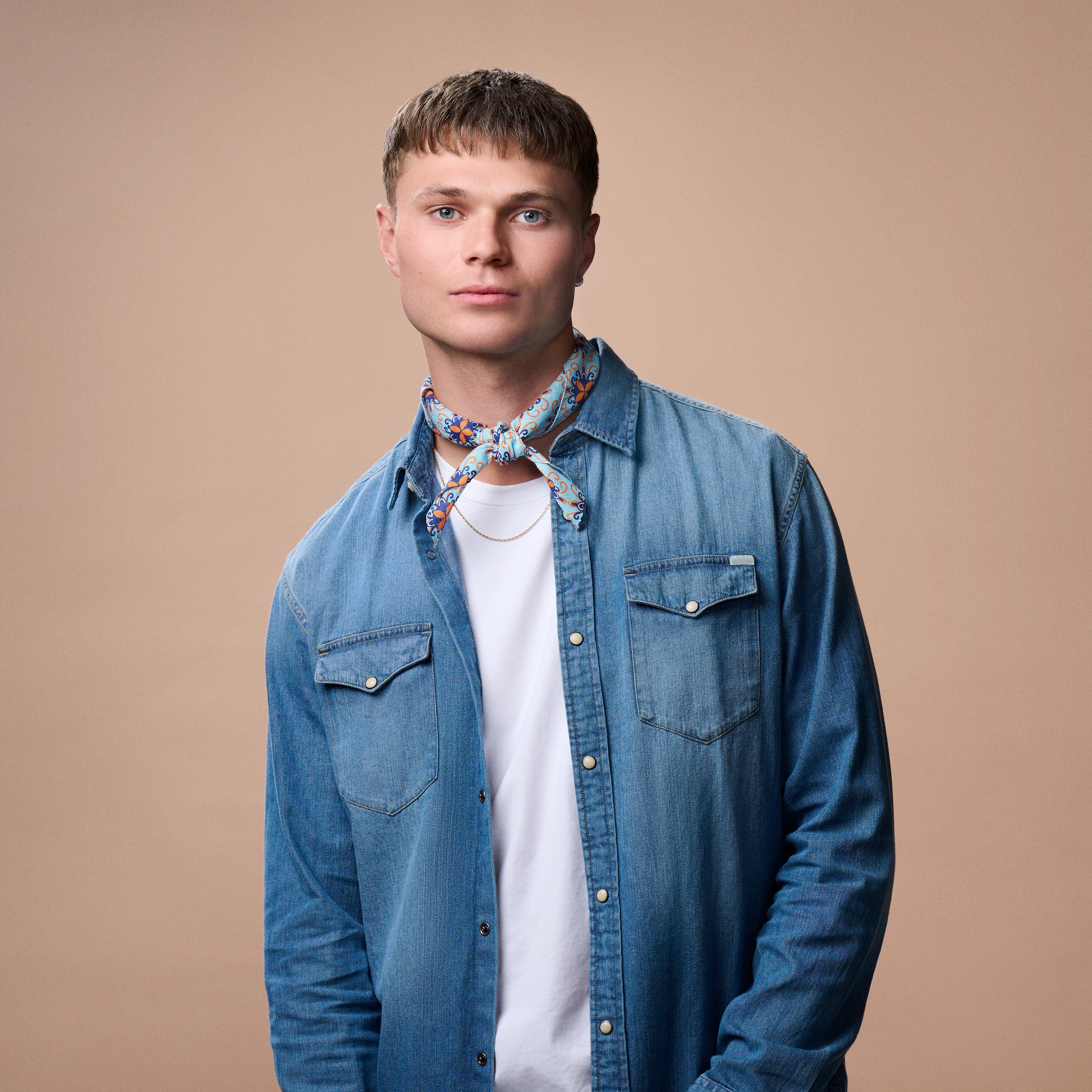 Vaaleanturkoosi & Oranssi Kukkakuvoinen Kiekura Puuvillahuivi - 3