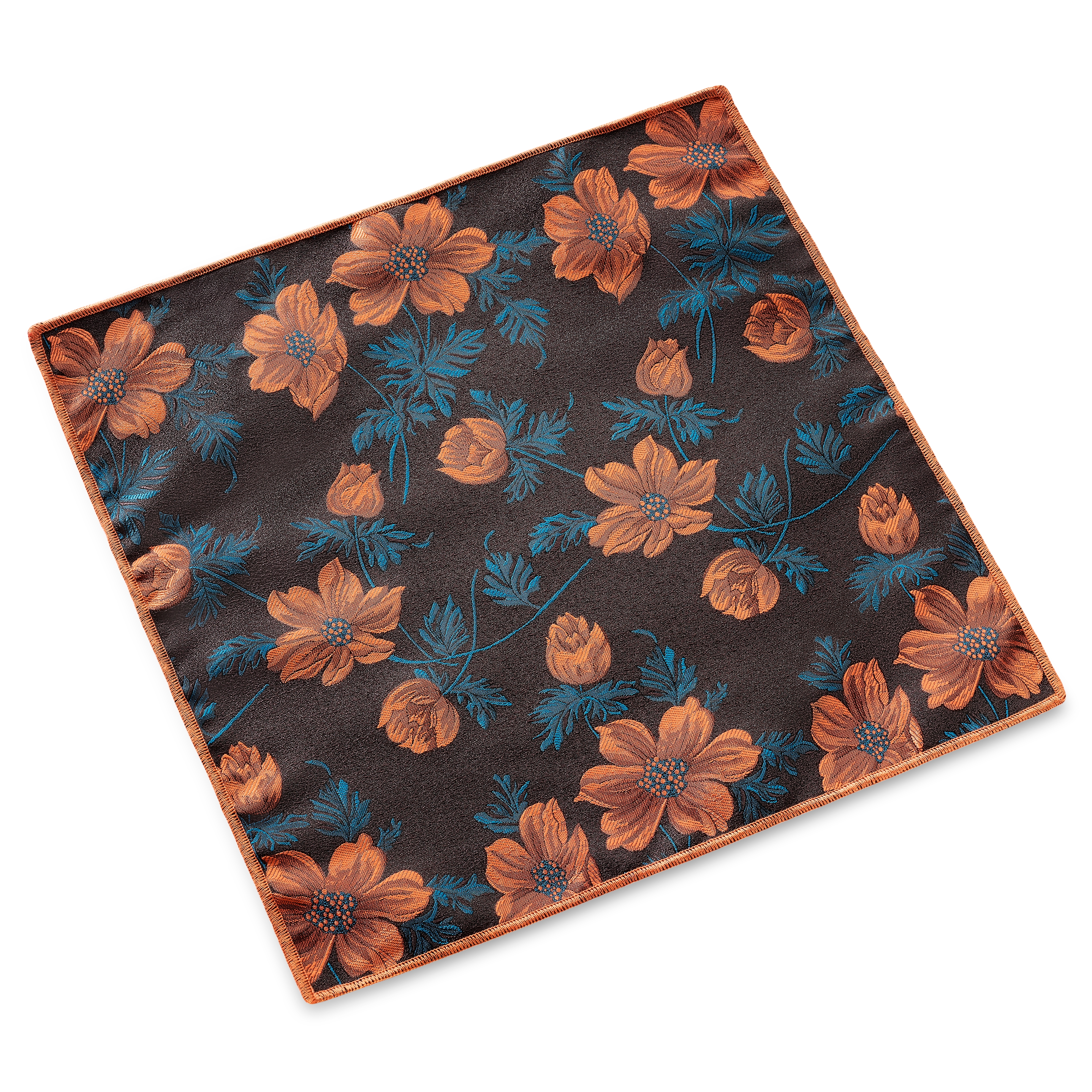 Dianthus | Burnt Orange and Turquoise Flower Pocket Square - 2
