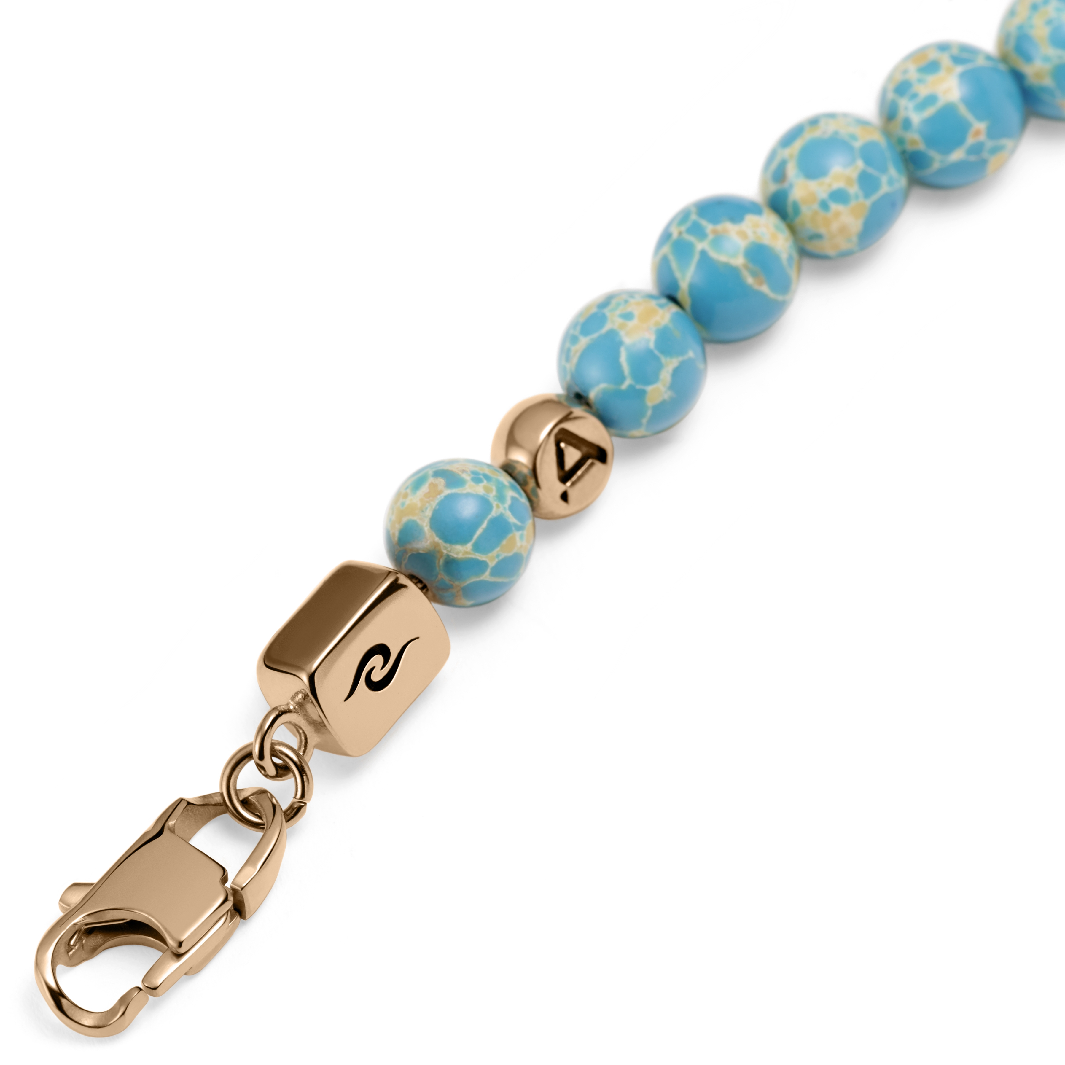 Rico Roségoldfarbene Armbänder aus Lavafelsen und Türkisen Imperial Jaspis Totenkopf - 5