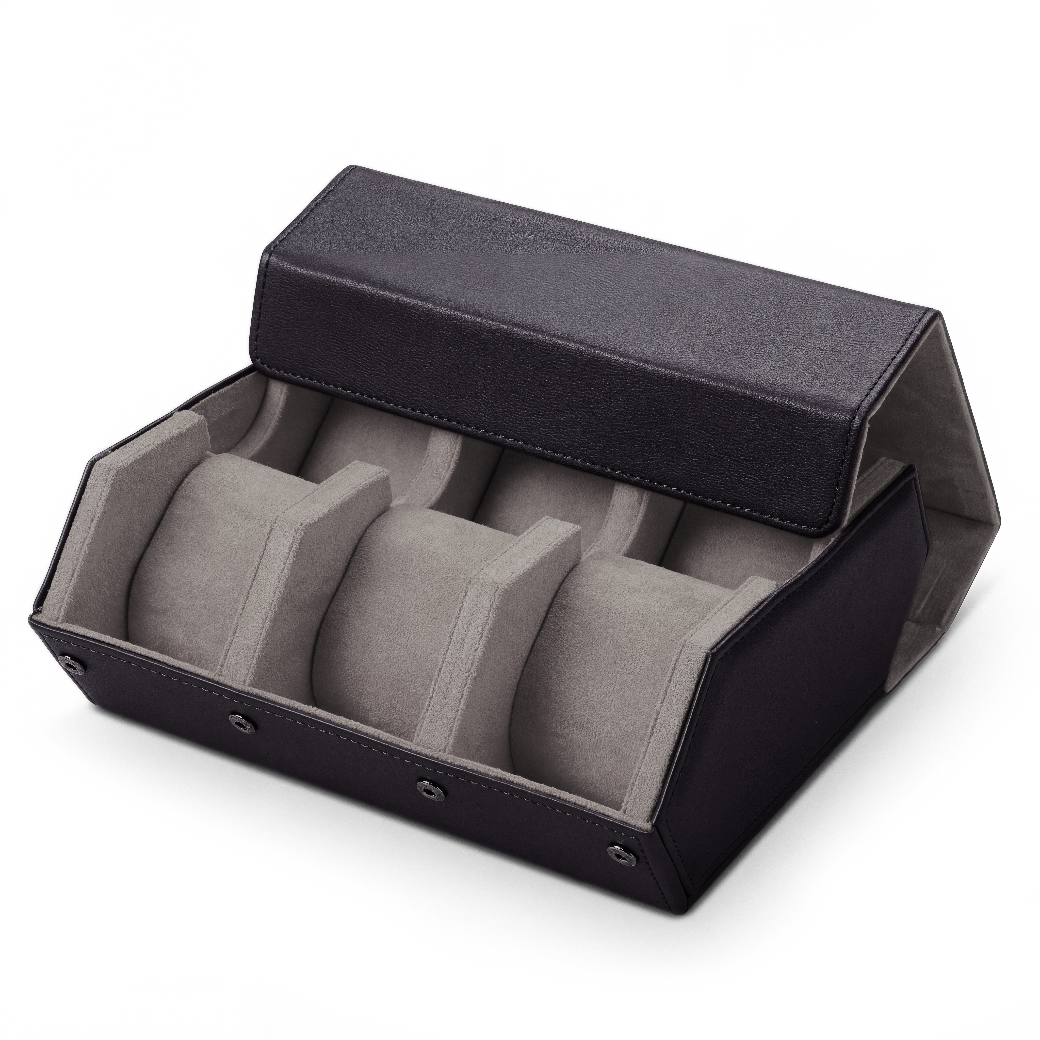 Hexa | Caja para relojes hexagonal de cuero sintético negro y gris para 6 relojes - 3