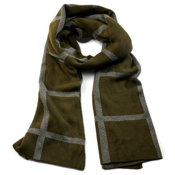Armee-Grün und Grauer Schal aus recycelter Baumwolle mit Karomuster