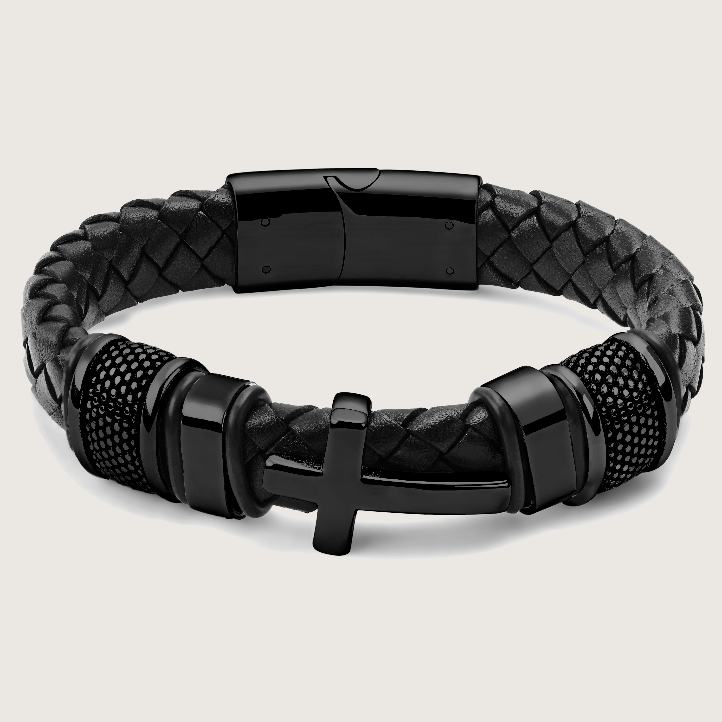 ブレスレット [LANARCH][2180] Black Leather Cross Bracelet 28561-1-email.jpg