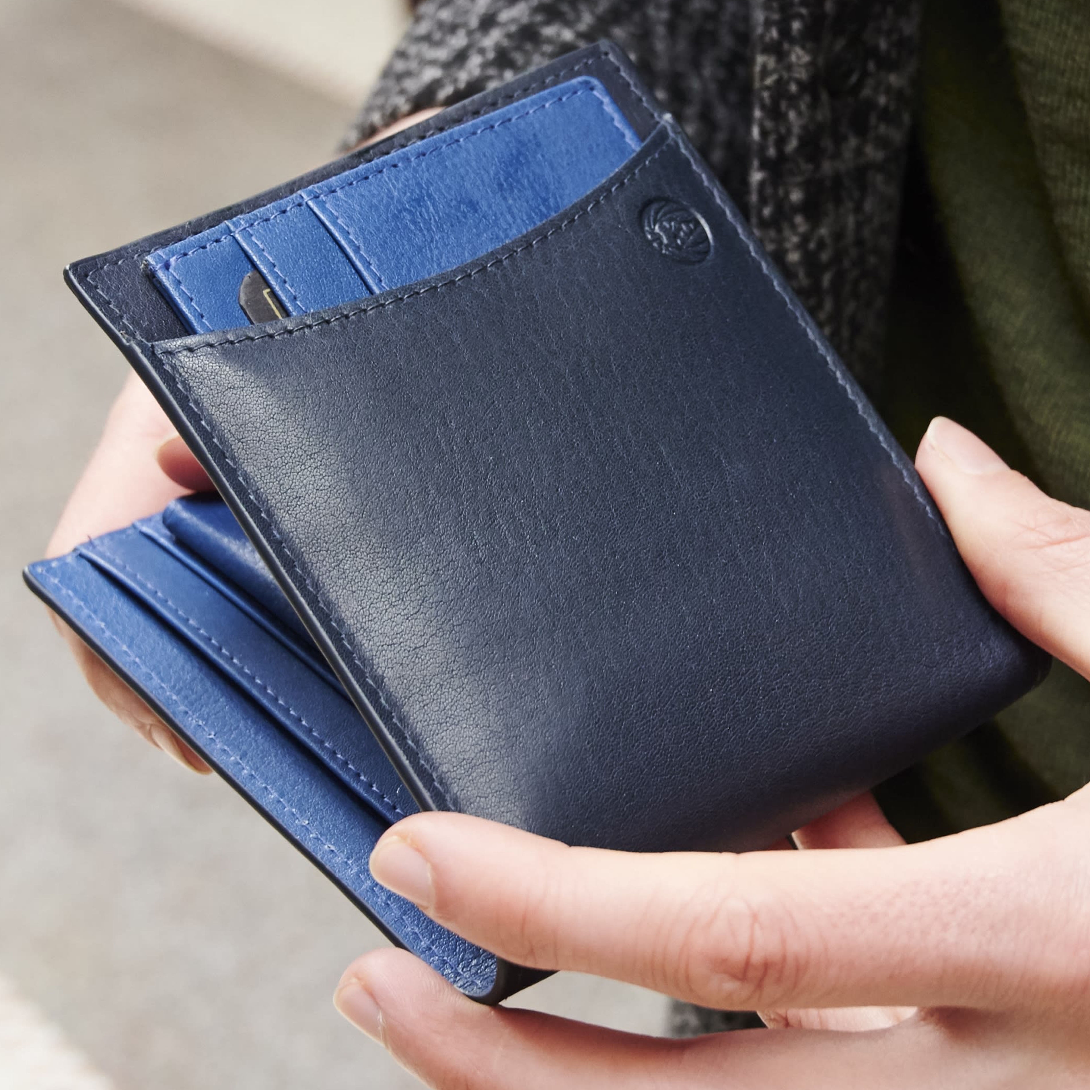 Lincoln Navy & Cobalt-Blue Leather RFID-Blocking Wallet & Card Holder