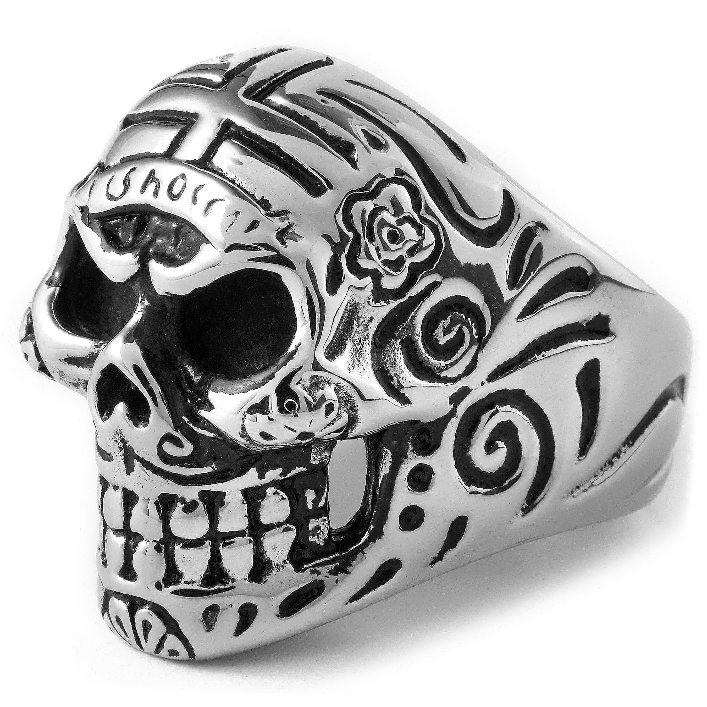 Steel Hippie Skull Ring - 1