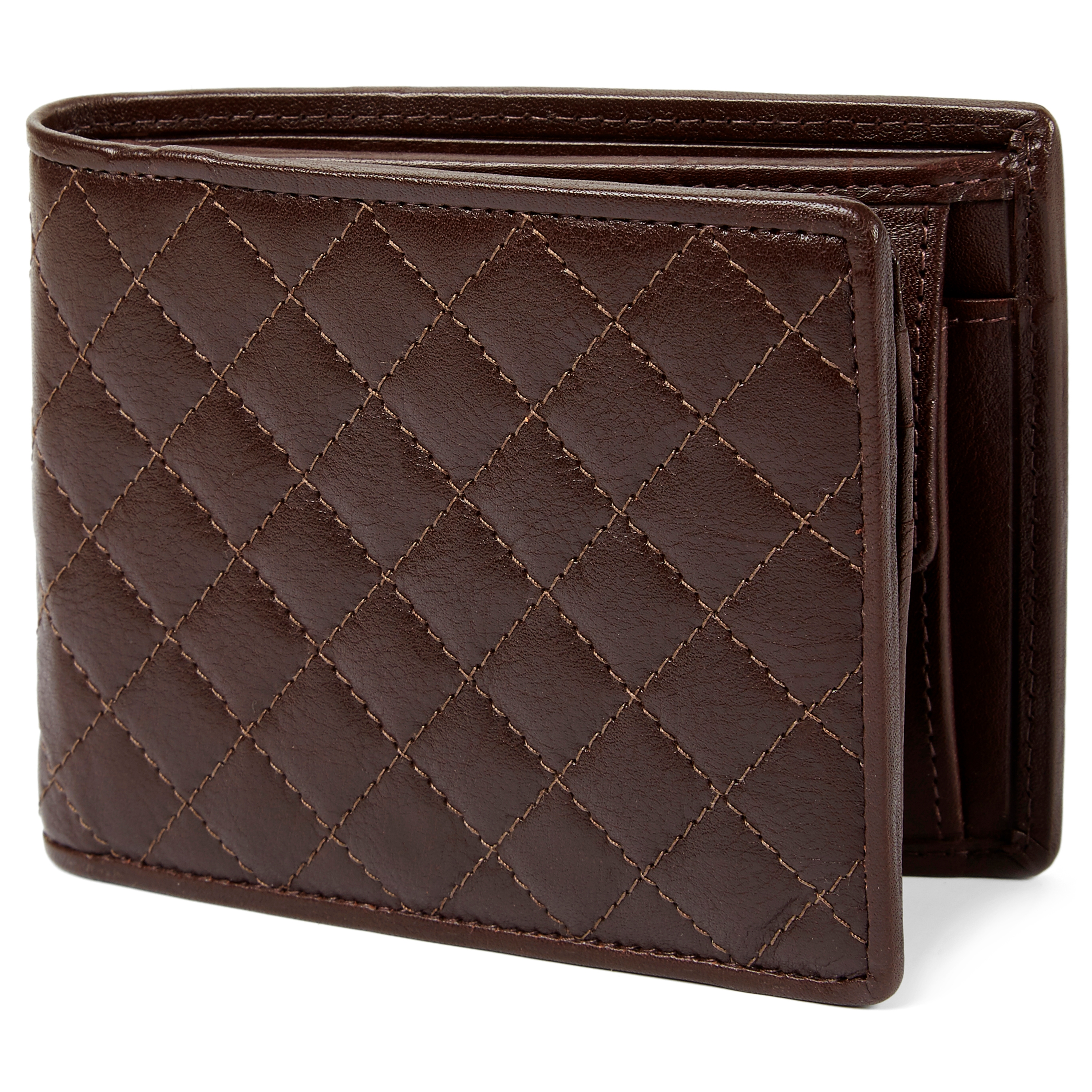 Quilted Brown Leather Wallet - 1
