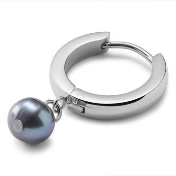 Ocata | Silver-Tone & Black Pearl Pendant Hoop Earring Ocata | Silver-Tone & Black Pearl Pendant Hoop Earring