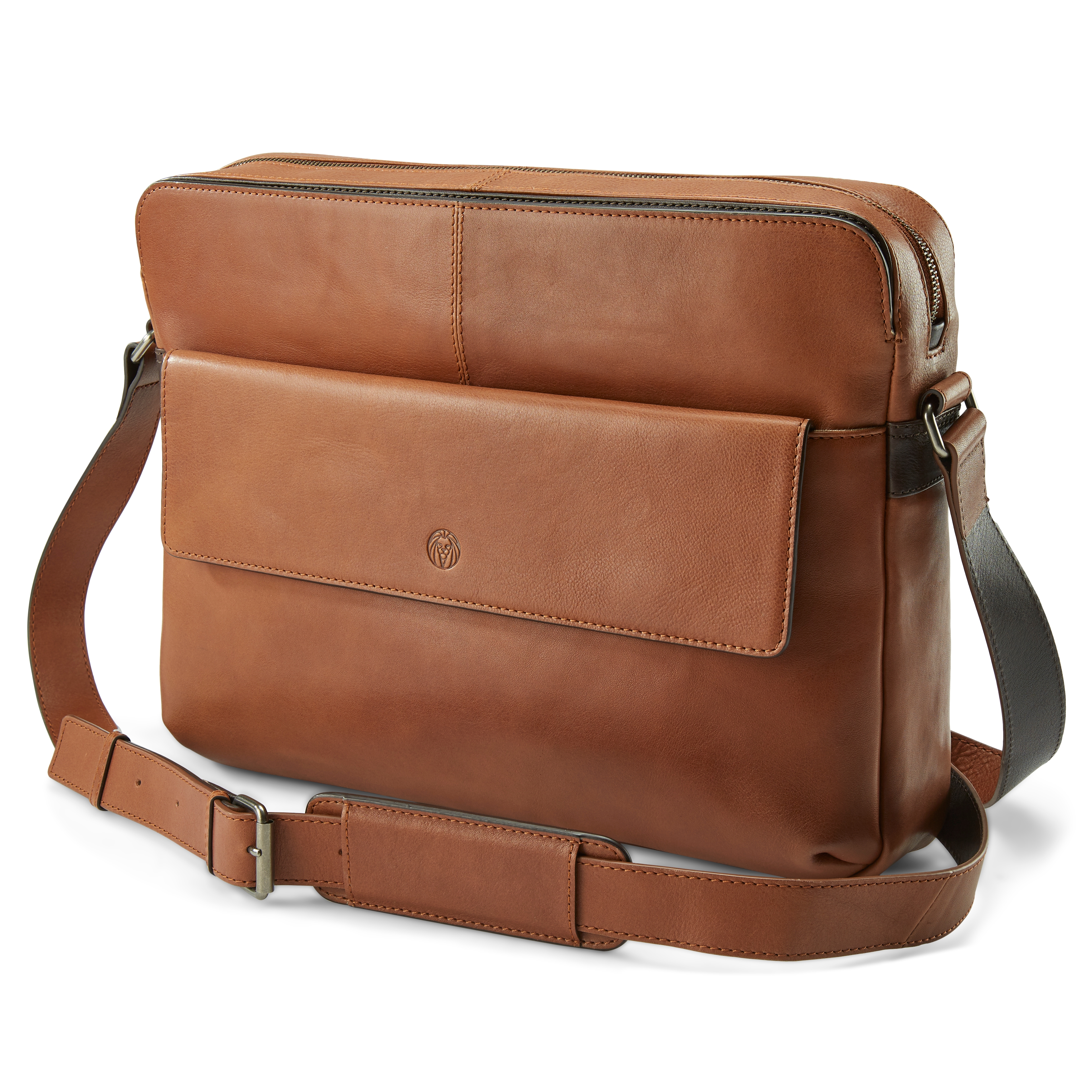 Lavi Hellbraune & Dunkelbraune Leder Messenger Tasche - 1
