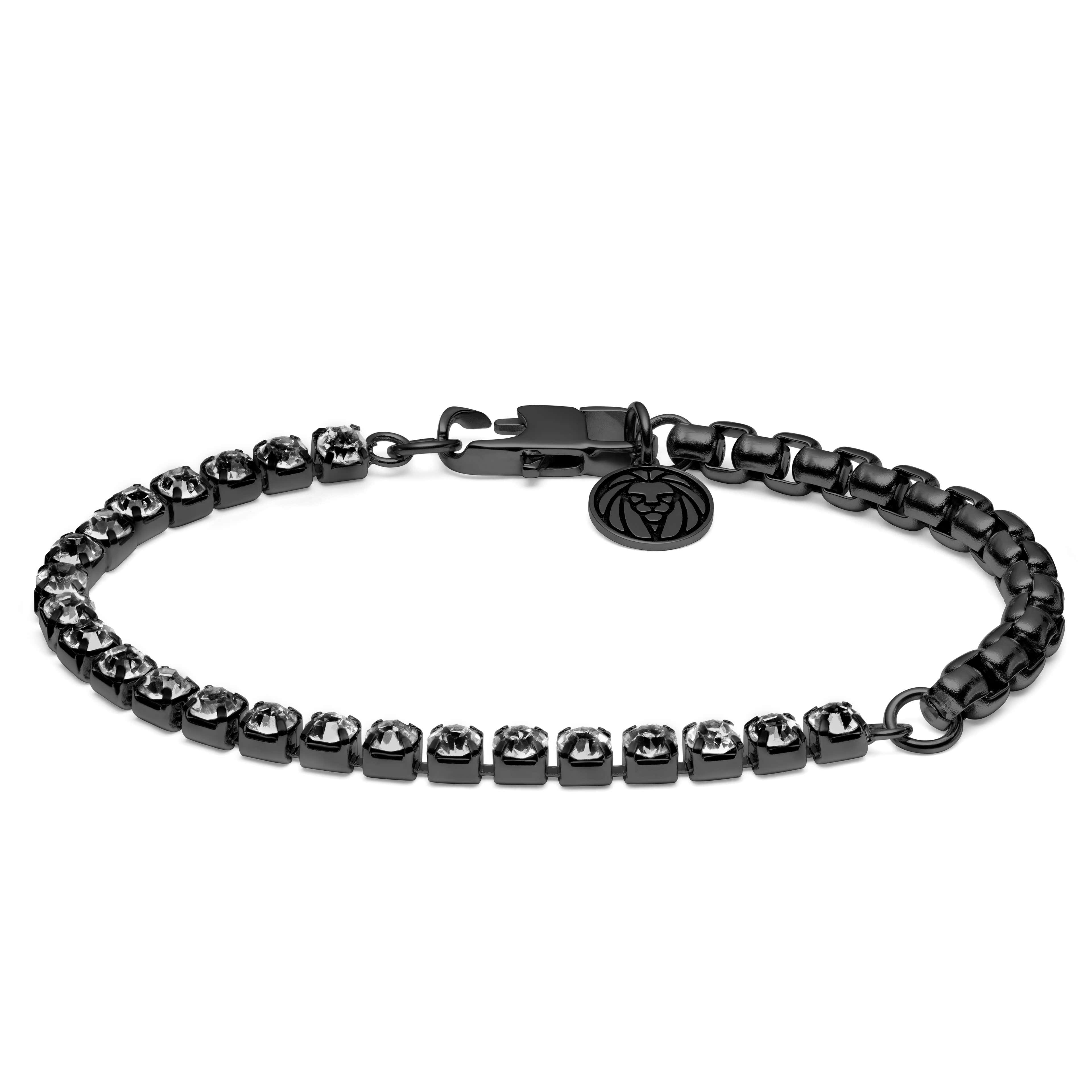 Craig Amager Gunmetal Box Chain Bracelet with Glass Diamonds