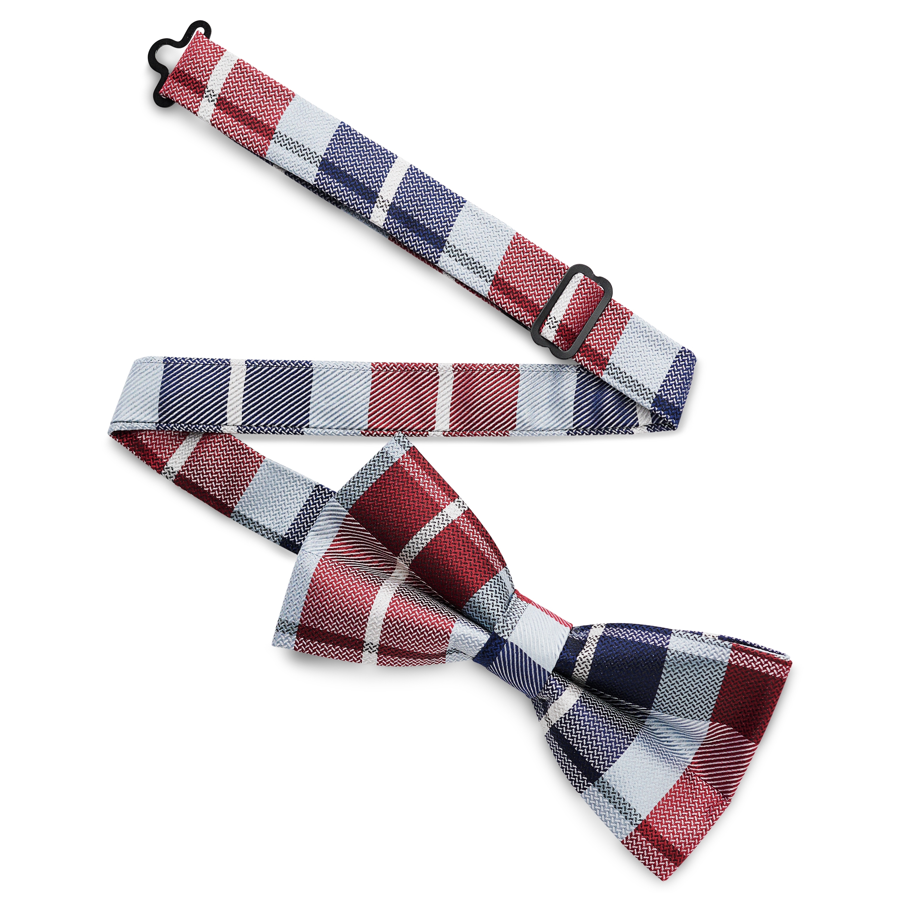 Копринена предварително завързана папийонка на каре в синьо и бордо - 5