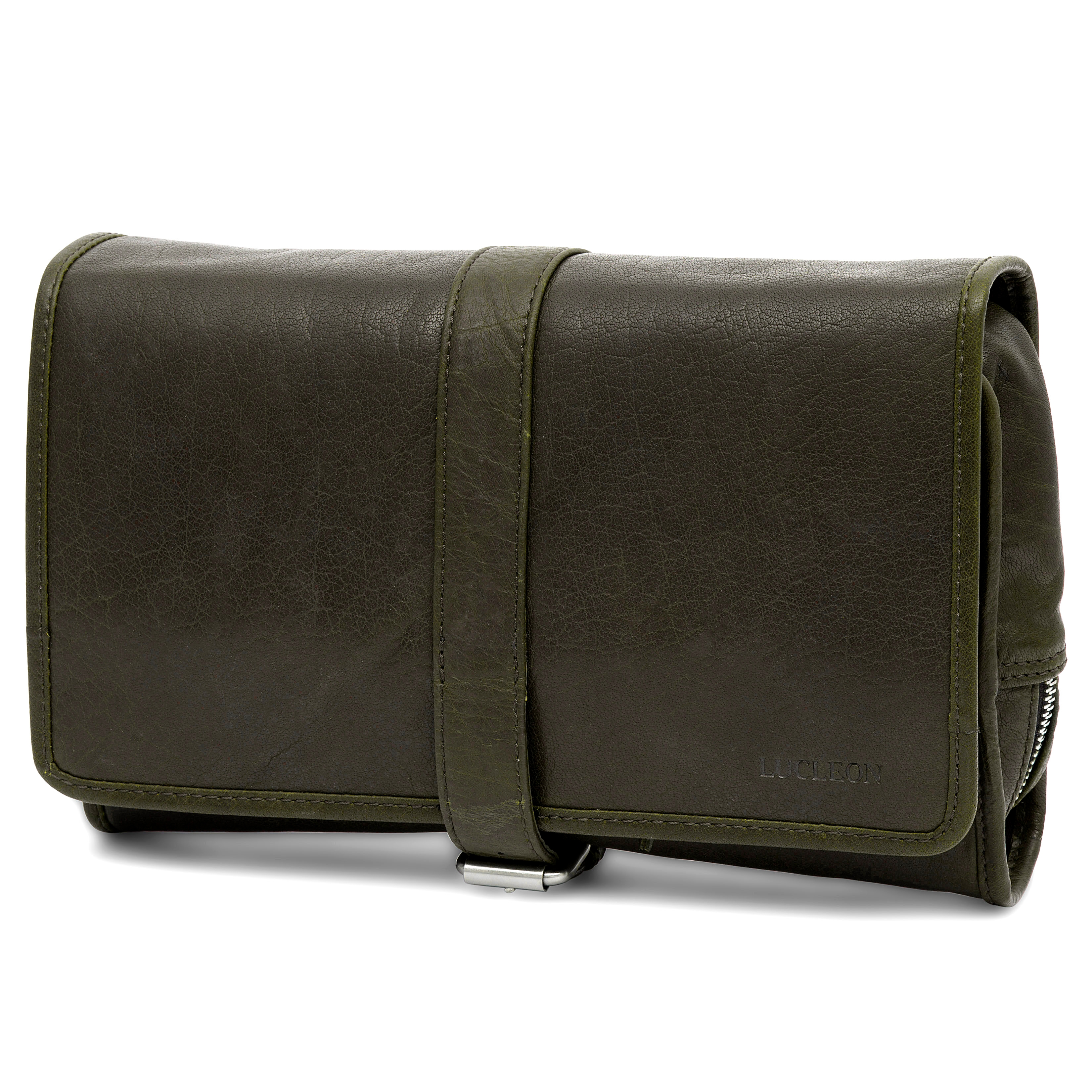 Montreal Hanging Olive Leather Wash Bag - 1