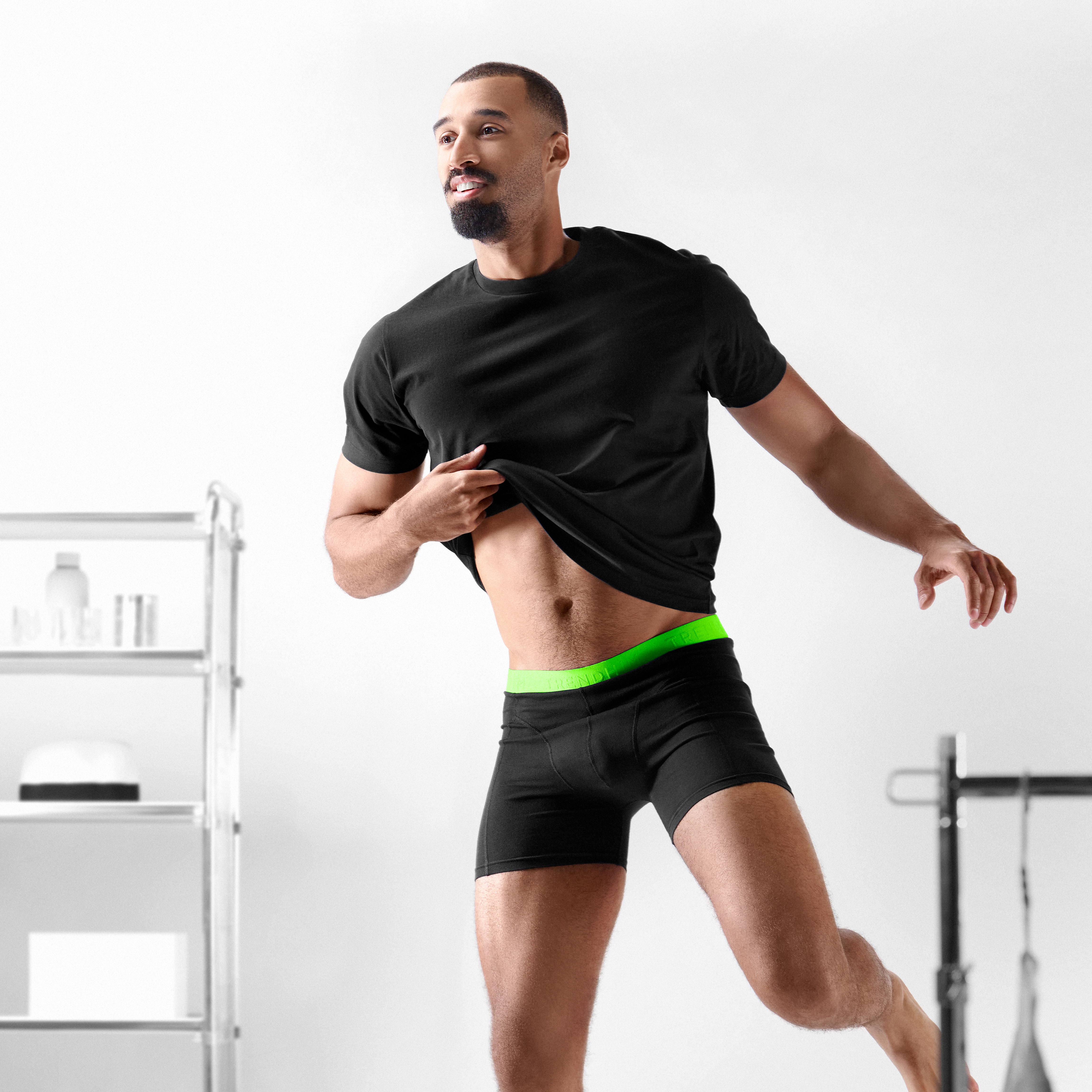 M - FlexFeel | 3-pak czarnych bawełnianych bokserek z neonowo-zielonym paskiem - 4