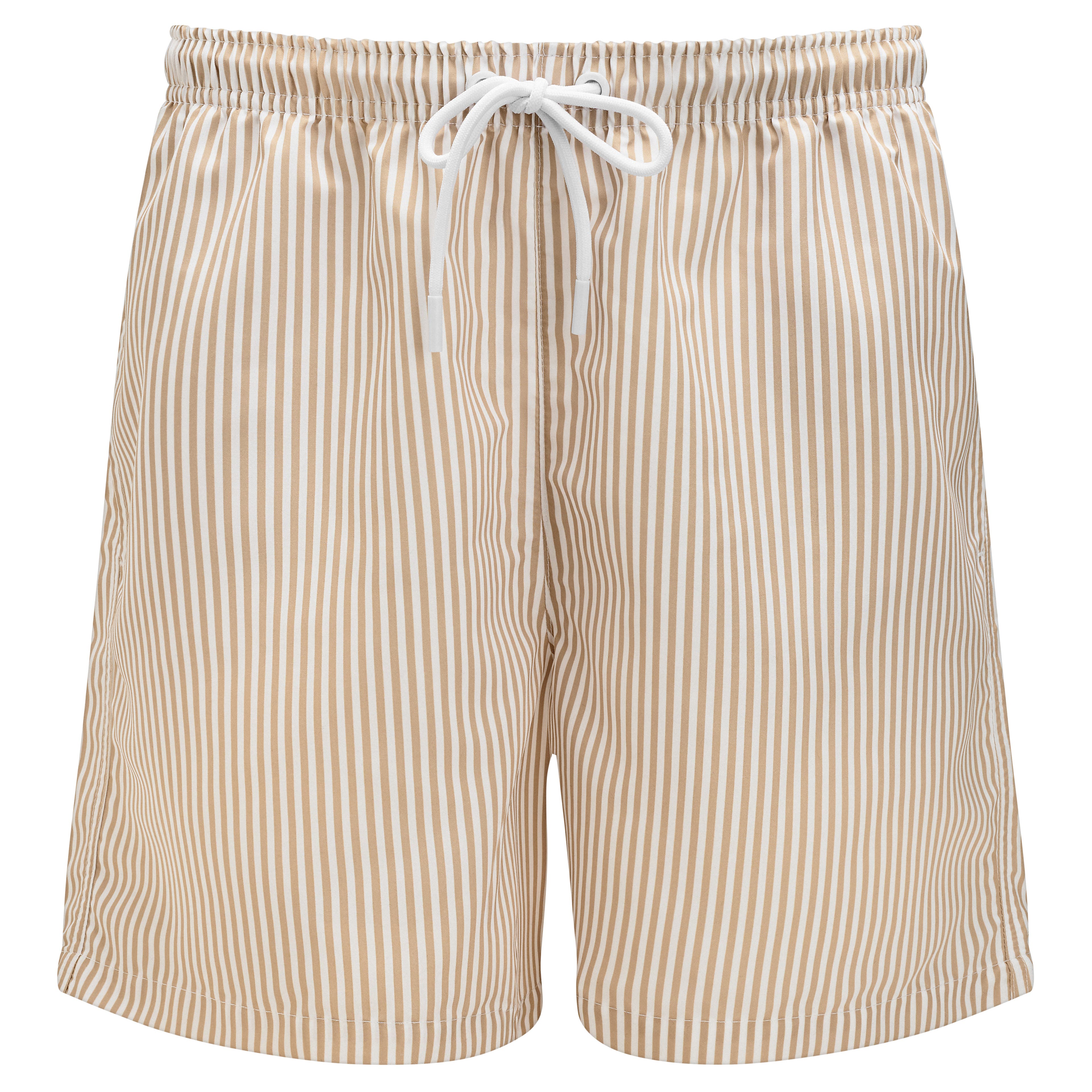 Striped Beige & White Swim Shorts Striped Beige & White Swim Shorts