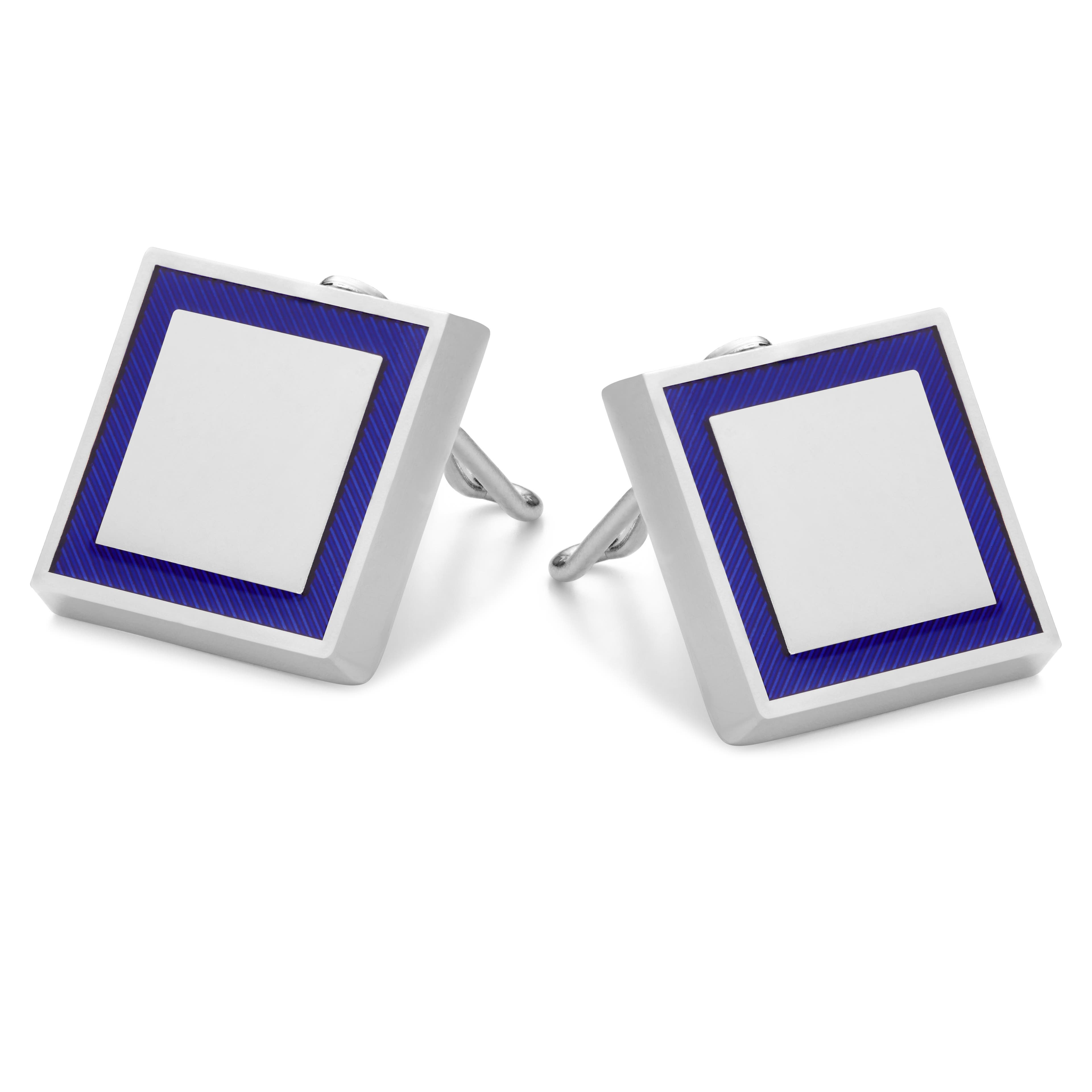 Square Silver-Tone & Navy Blue Copper Button Covers