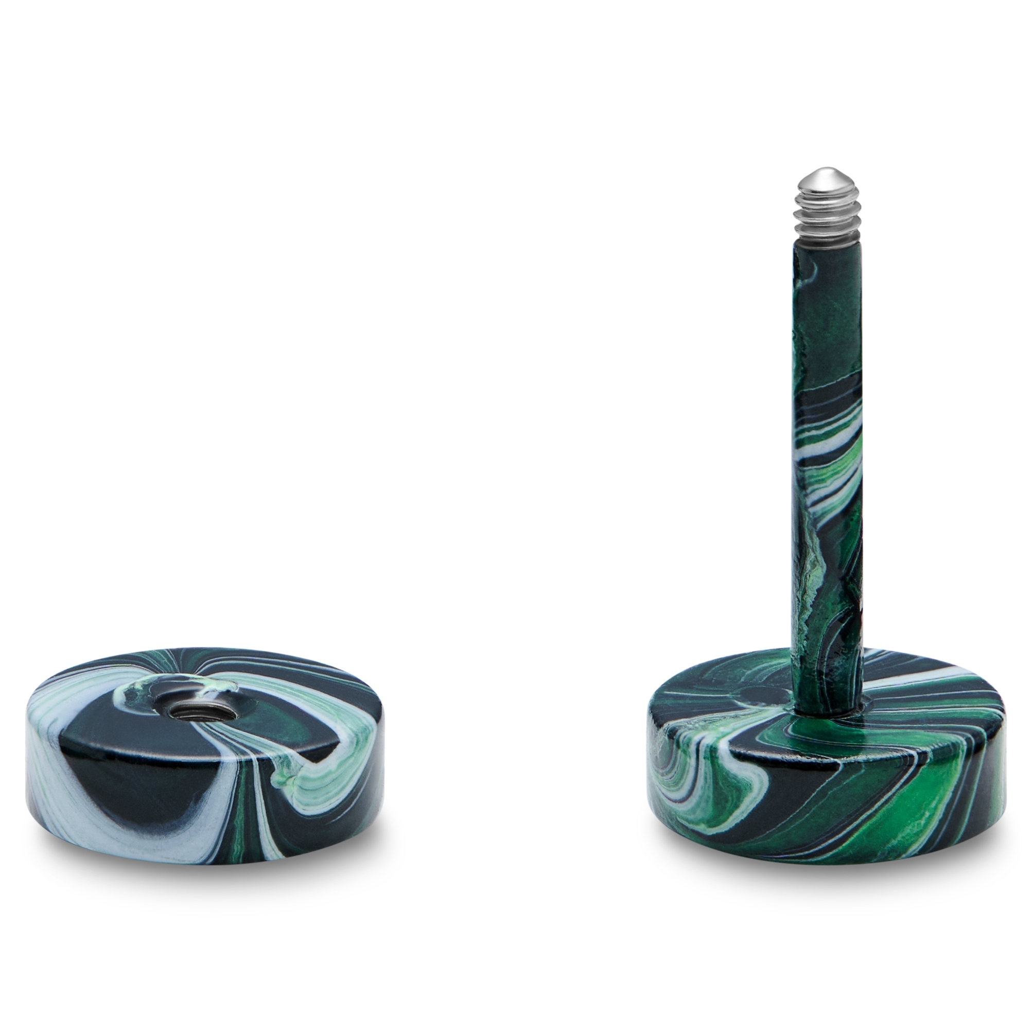 Satago | Faux Écarteur Clou d'Oreille en acier inoxydable noir & vert 6 mm - 2