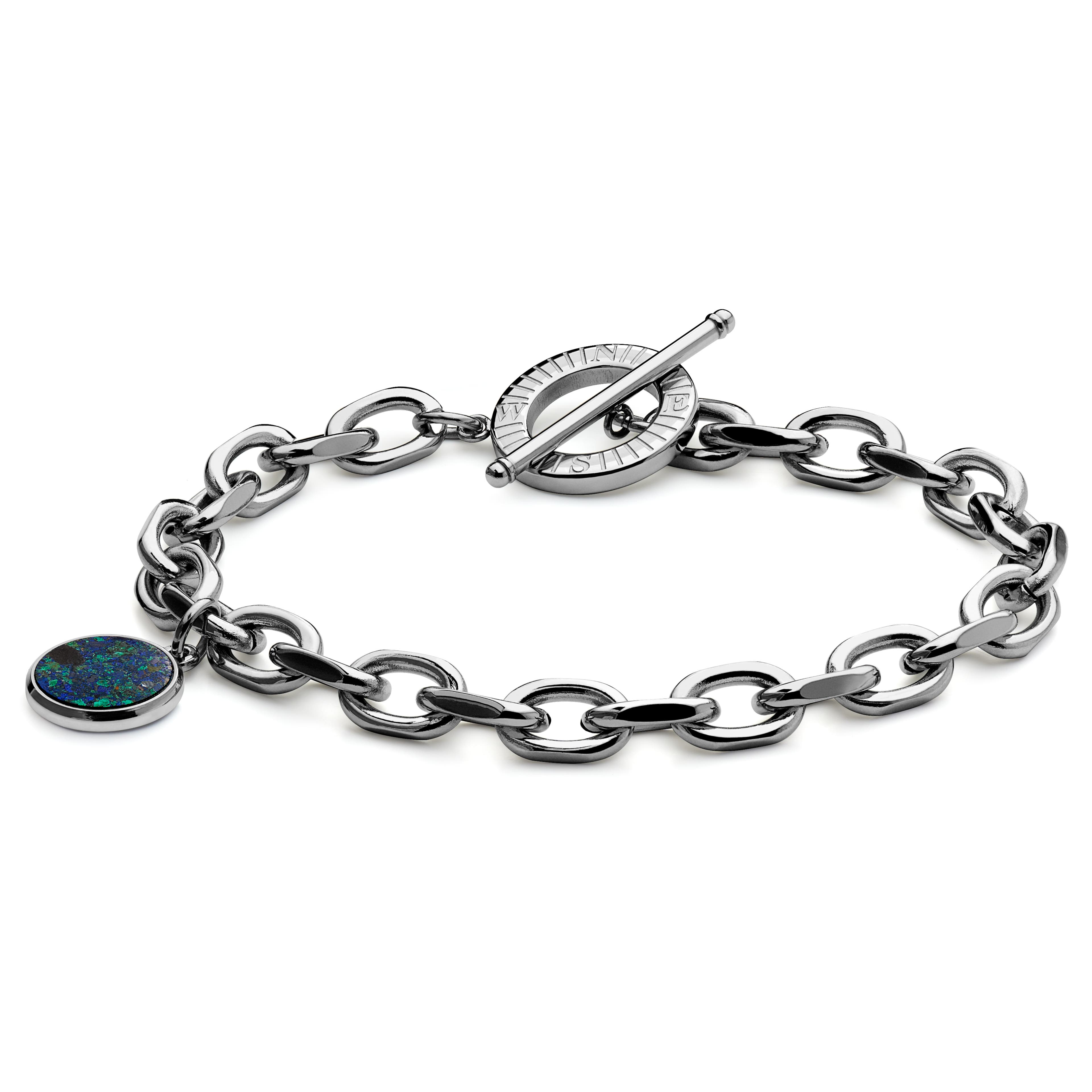 Atlas |  Bracelet en acier argenté avec pendentif azurite et malachite