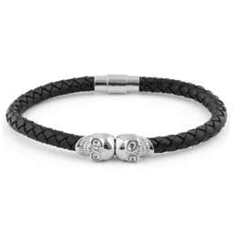 Black Braided Leather Rope & Stainless Steel Skull Bracelet