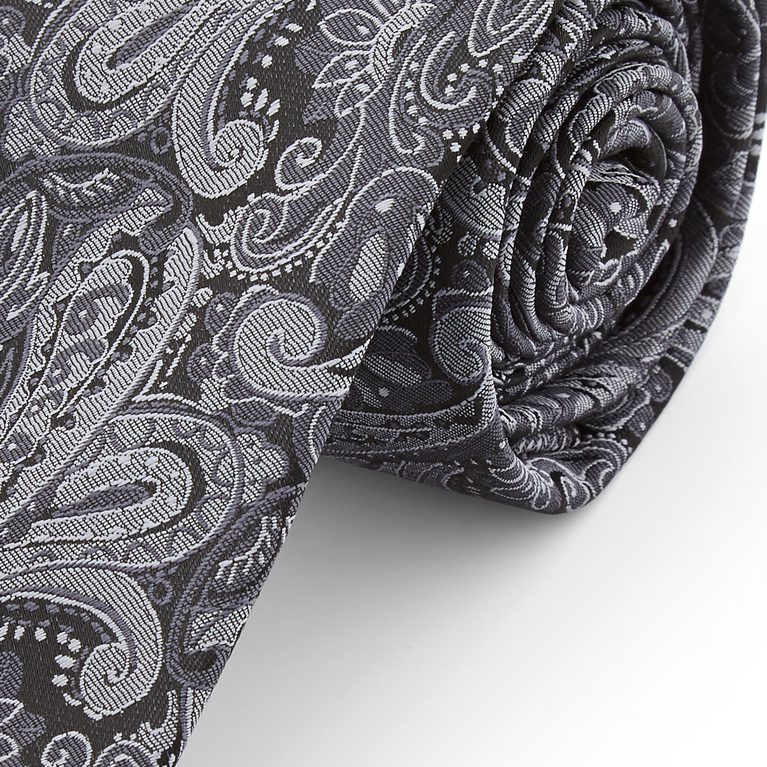 Silver Gray Paisley Polyester Necktie - 2