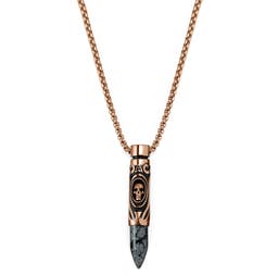 Rico | Rose Gold-Tone Stainless Steel Skull & Snowflake Obsidian Bullet Box Chain Necklace