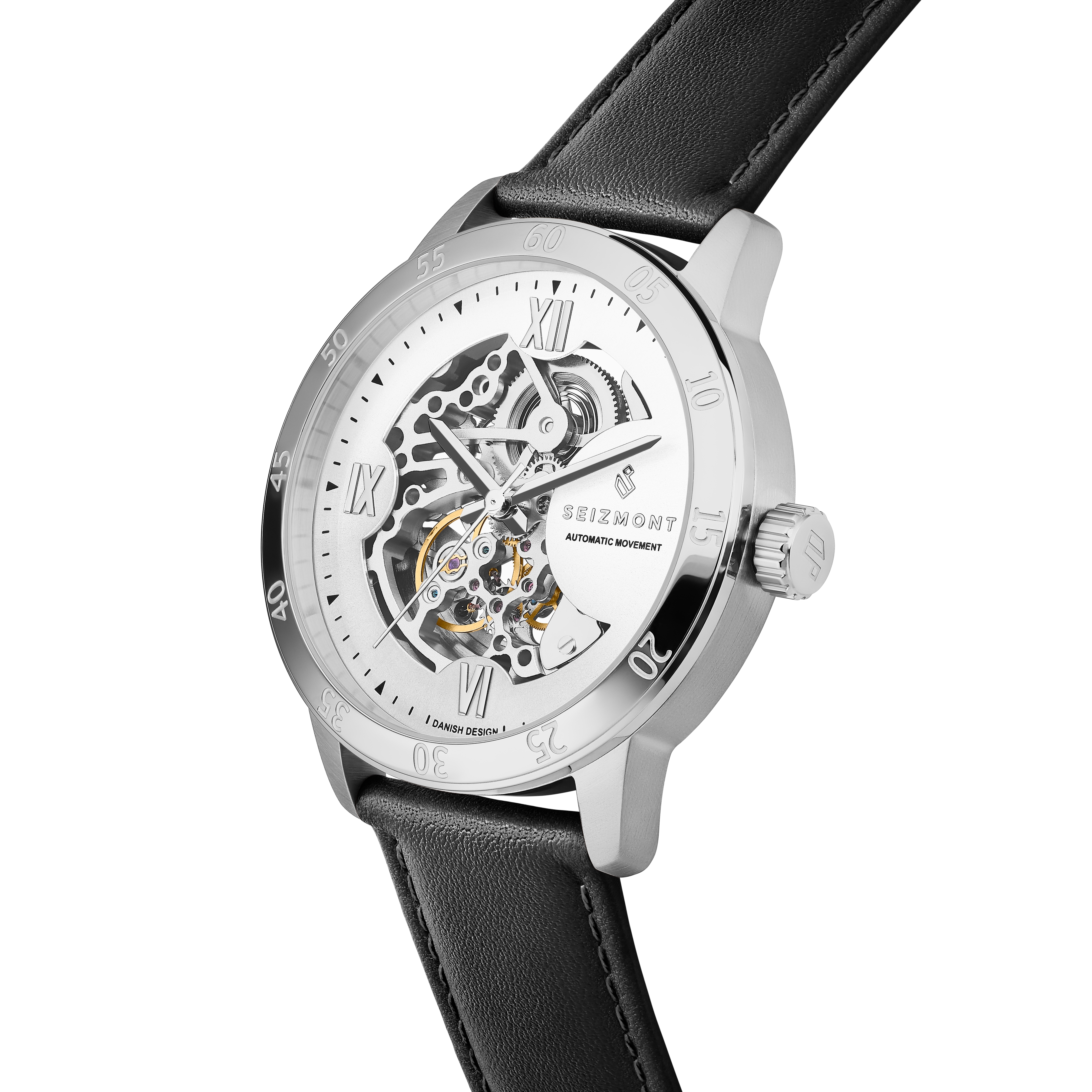 Dante II |  Montre squelette en acier inoxydable noir et argenté avec bracelet en cuir - 6