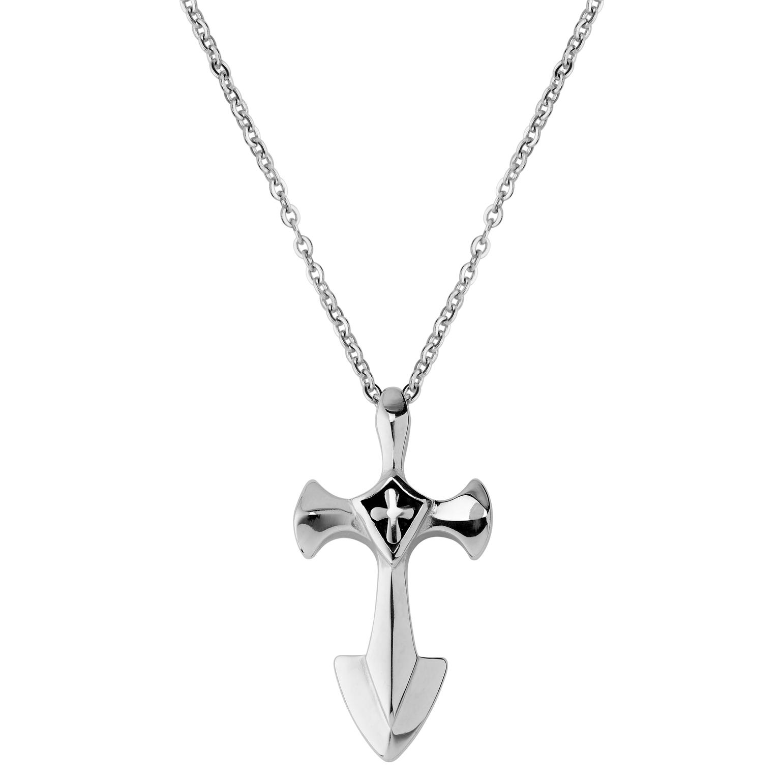Silver-Tone Stainless Steel Cross Sword Cable Chain Necklace Silver-Tone Stainless Steel Cross Sword Cable Chain Necklace