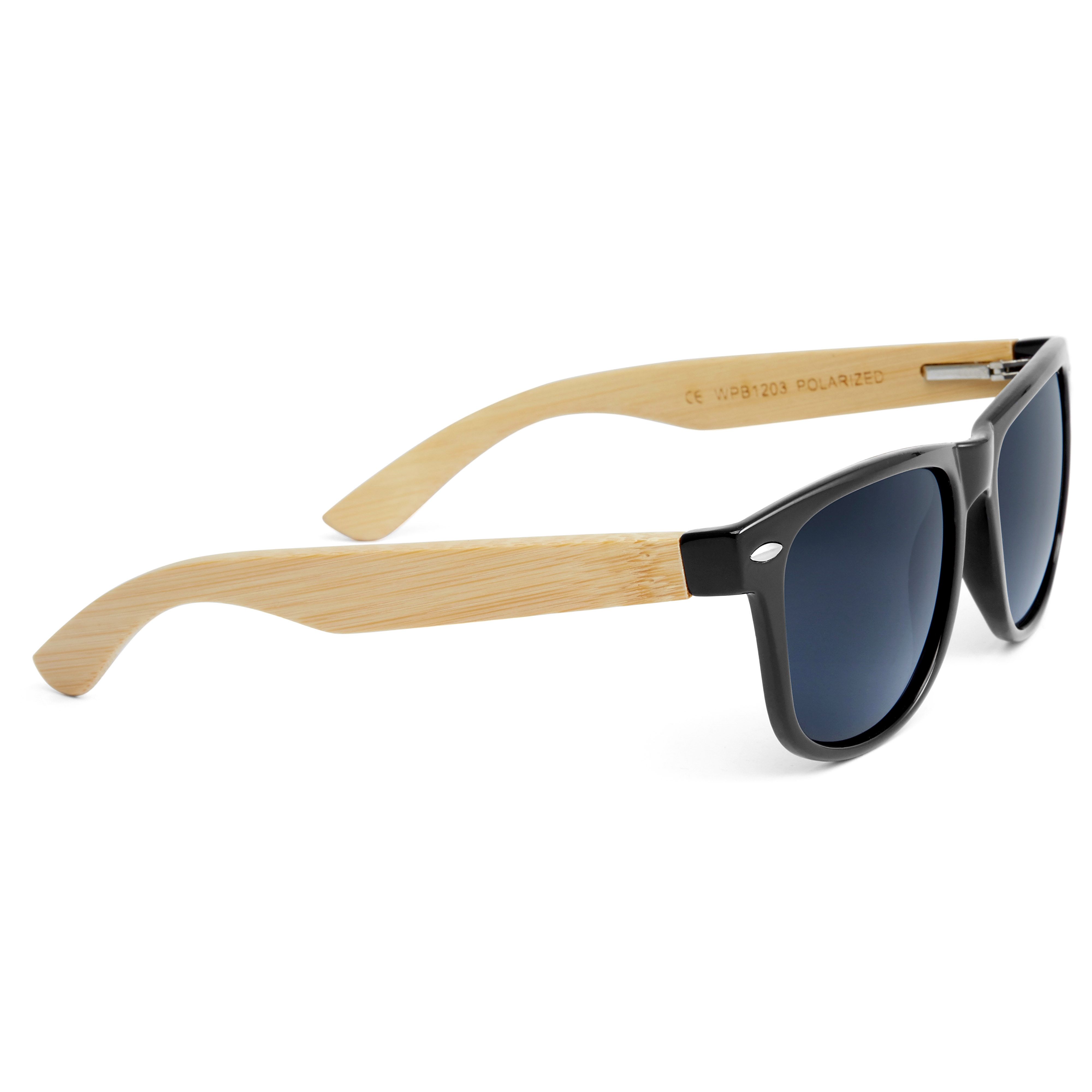 Ochelari de soare cu lentile polarizate negre fumurii și rame din bambus - 3