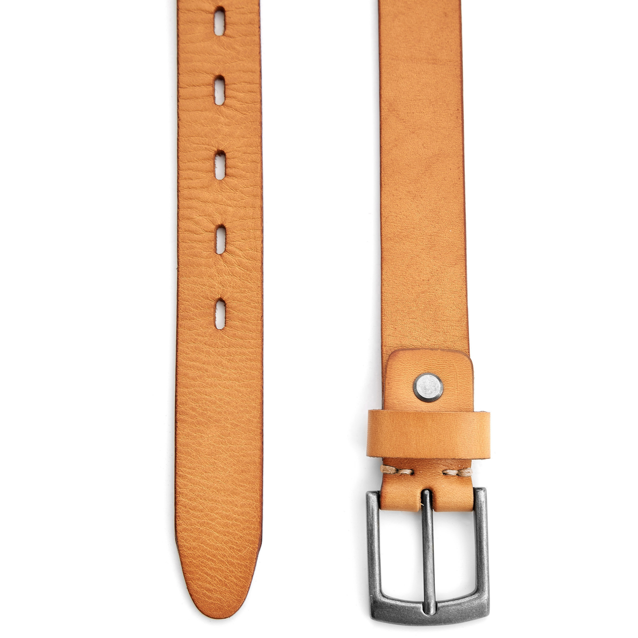 Slim Tan Leather Rawhide Belt - 2