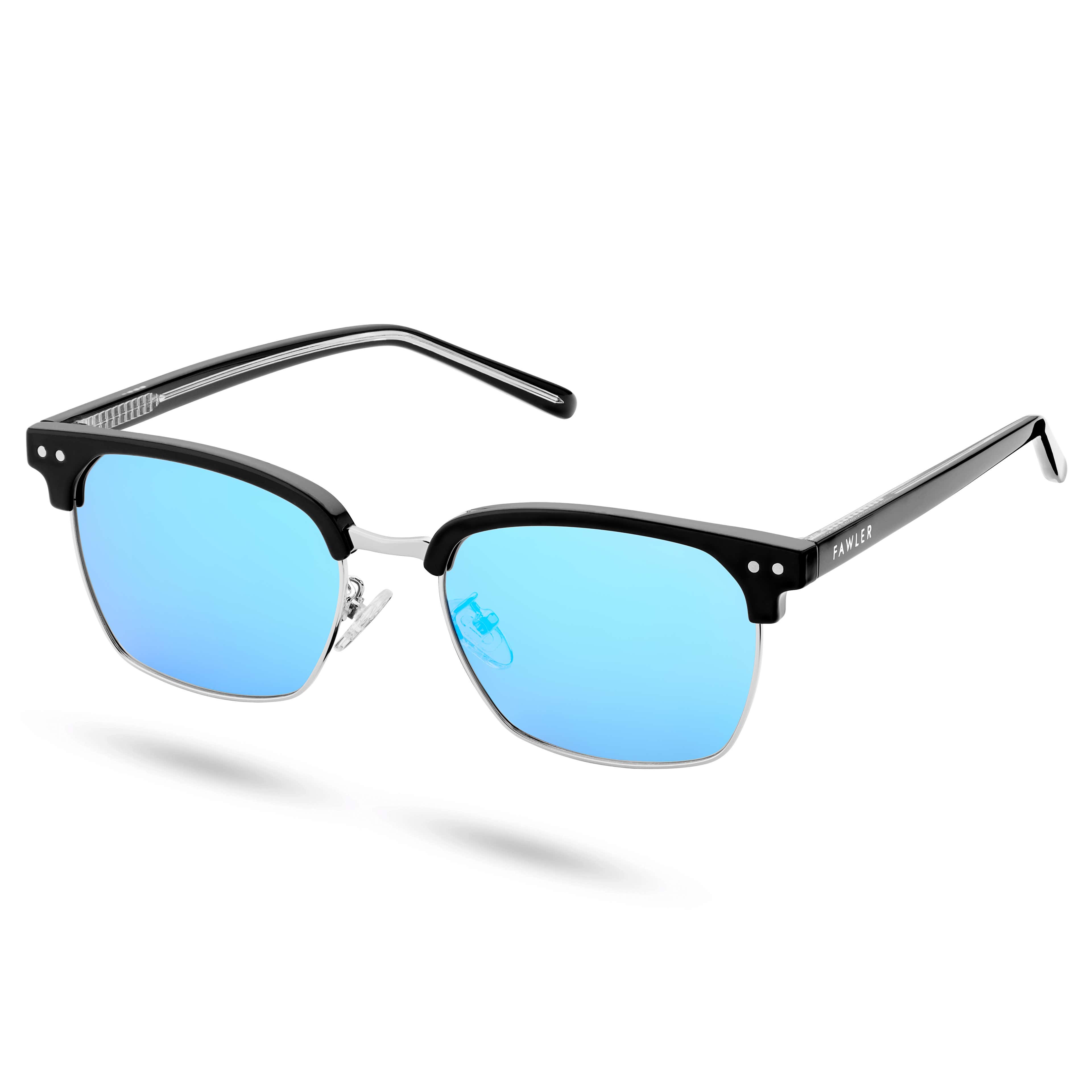 Black & Blue Polarised Browline Sunglasses - 1 - primary thumbnail small_image gallery