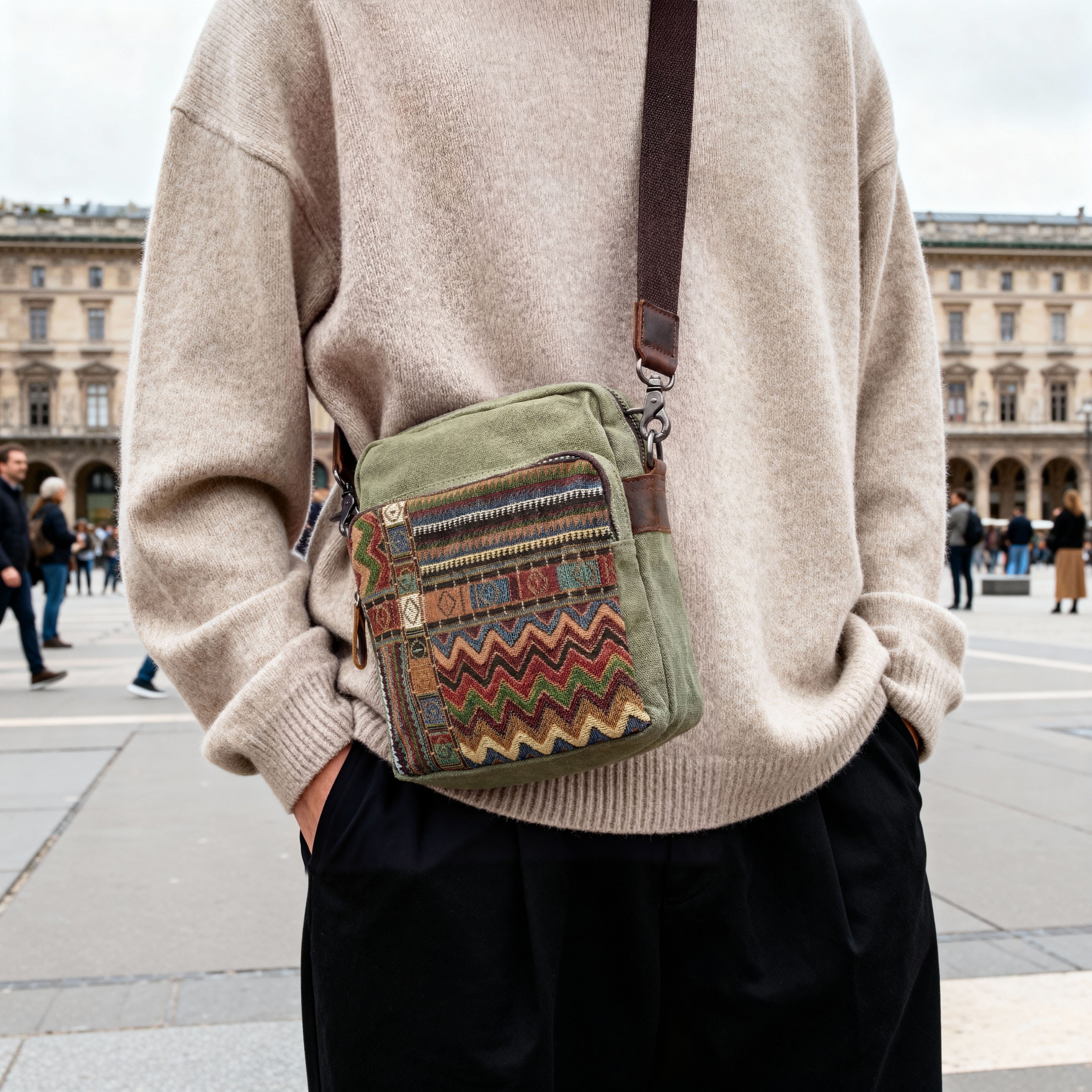 Retro Army Green Bohemian Canvas Shoulder Bag - 2