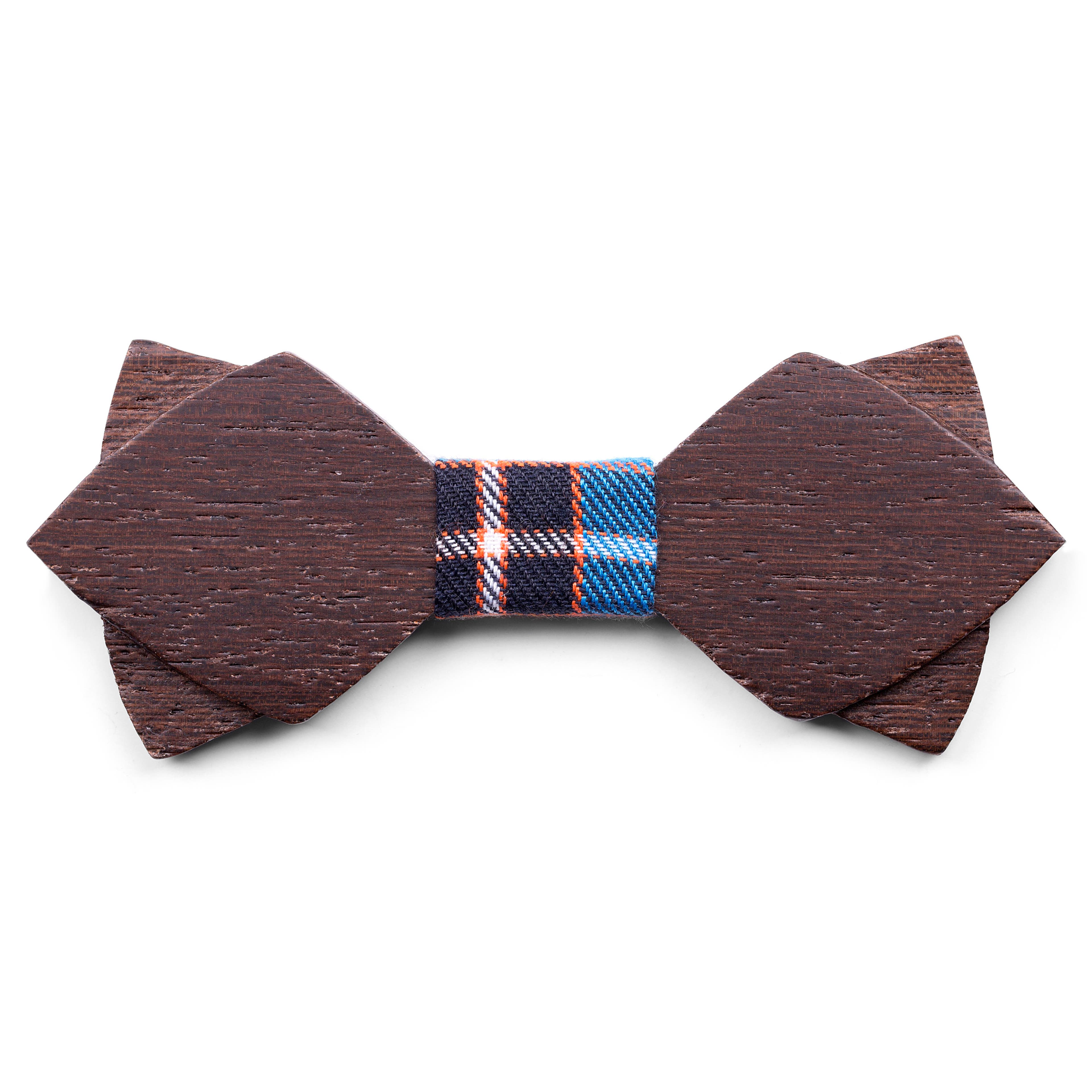 African Wenge Wood Double Wenge Bow Tie with Chequered Fabric Detail