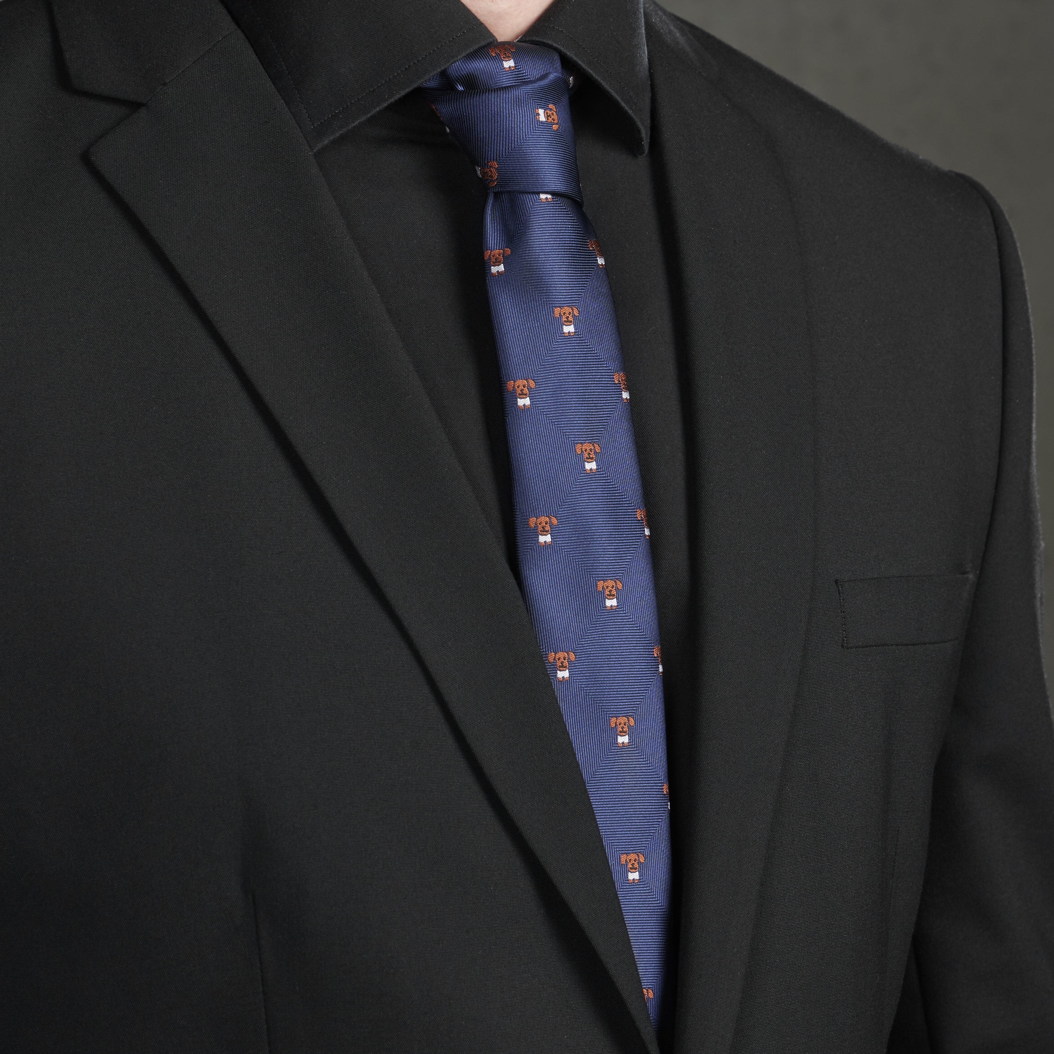 Navy Blue & Tiny Dogs Polyester Tie - 3