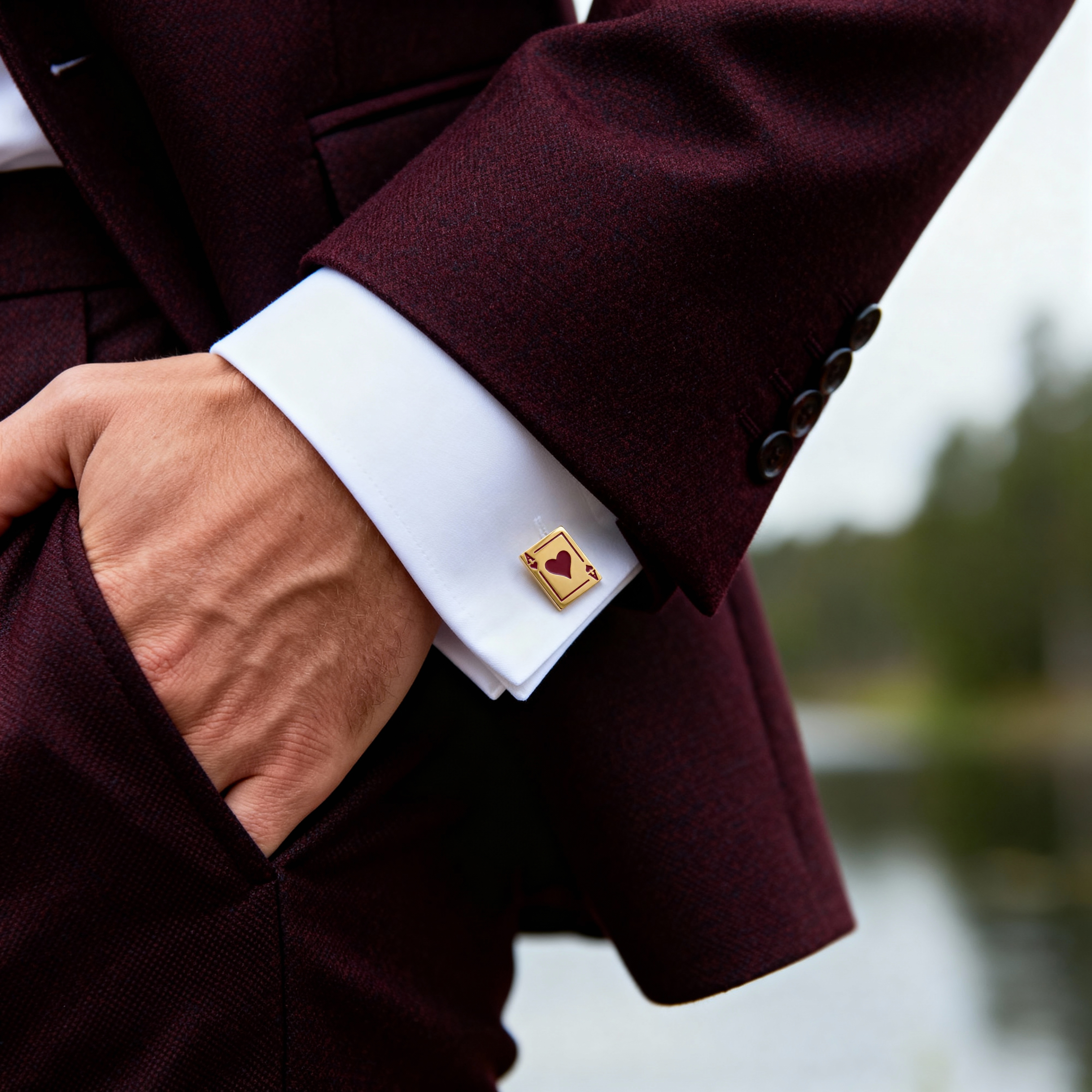 Ace | Gold-tone Diamond & Heart Whale Back Cufflinks - 2
