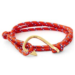 Red & Gold-Tone Fish Hook Bracelet, In stock!