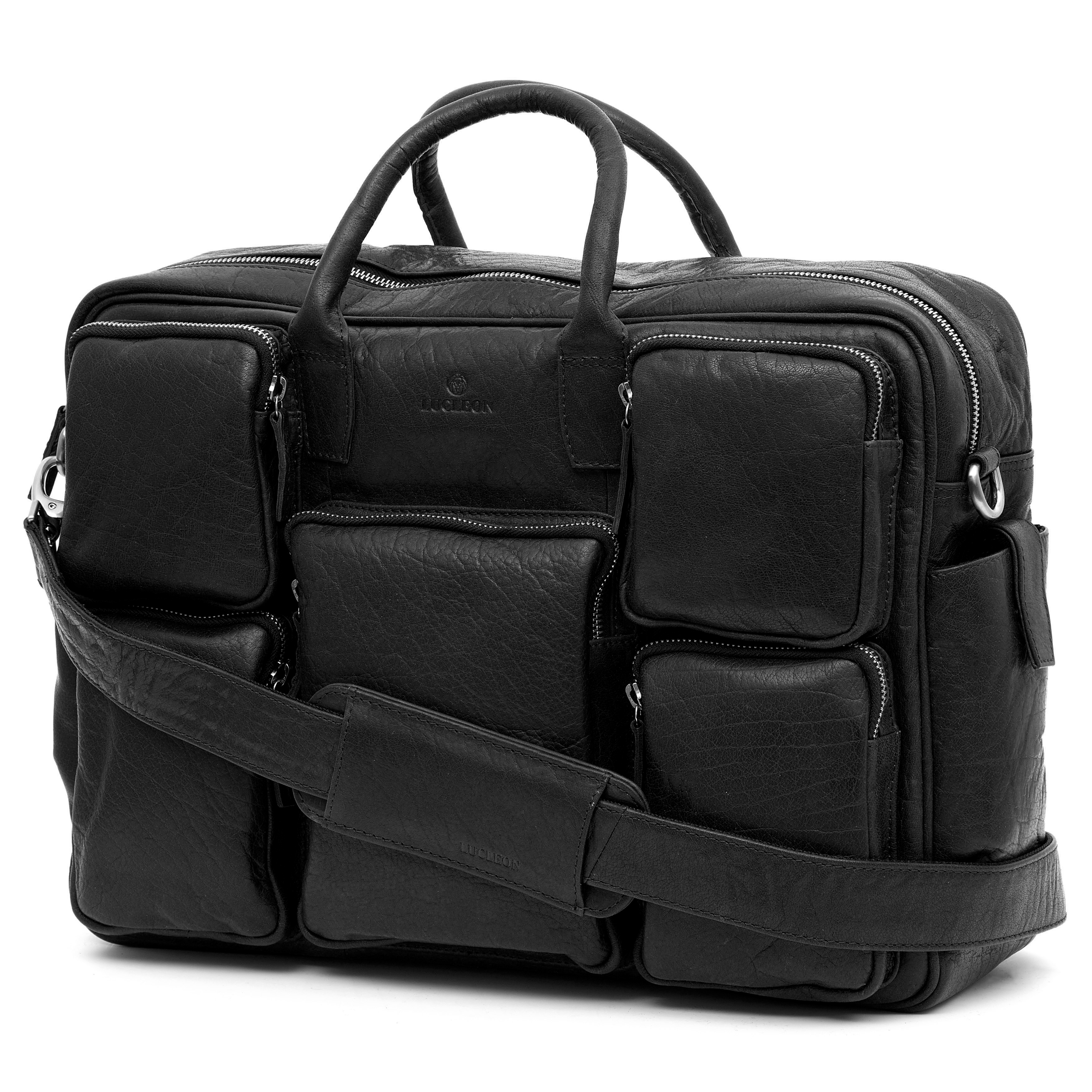 Montreal Schwarze Safari Leder Reisetasche - 3