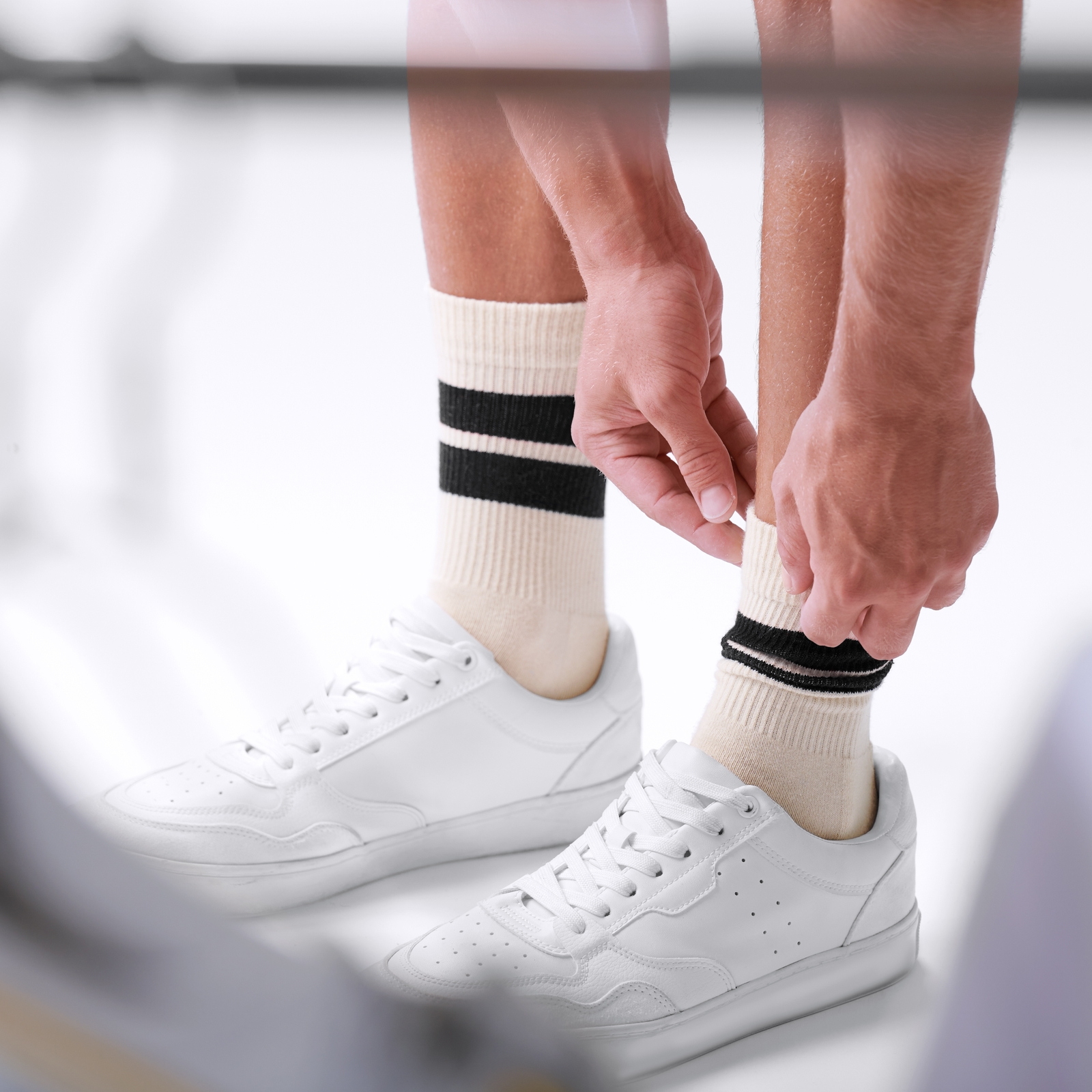 DryFeel | 3-pack Antique Vita Tennisstrumpor i Bomull med Svarta Ränder - 6