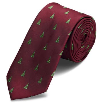Burgundy Christmas Tree Pattern Polyester Tie