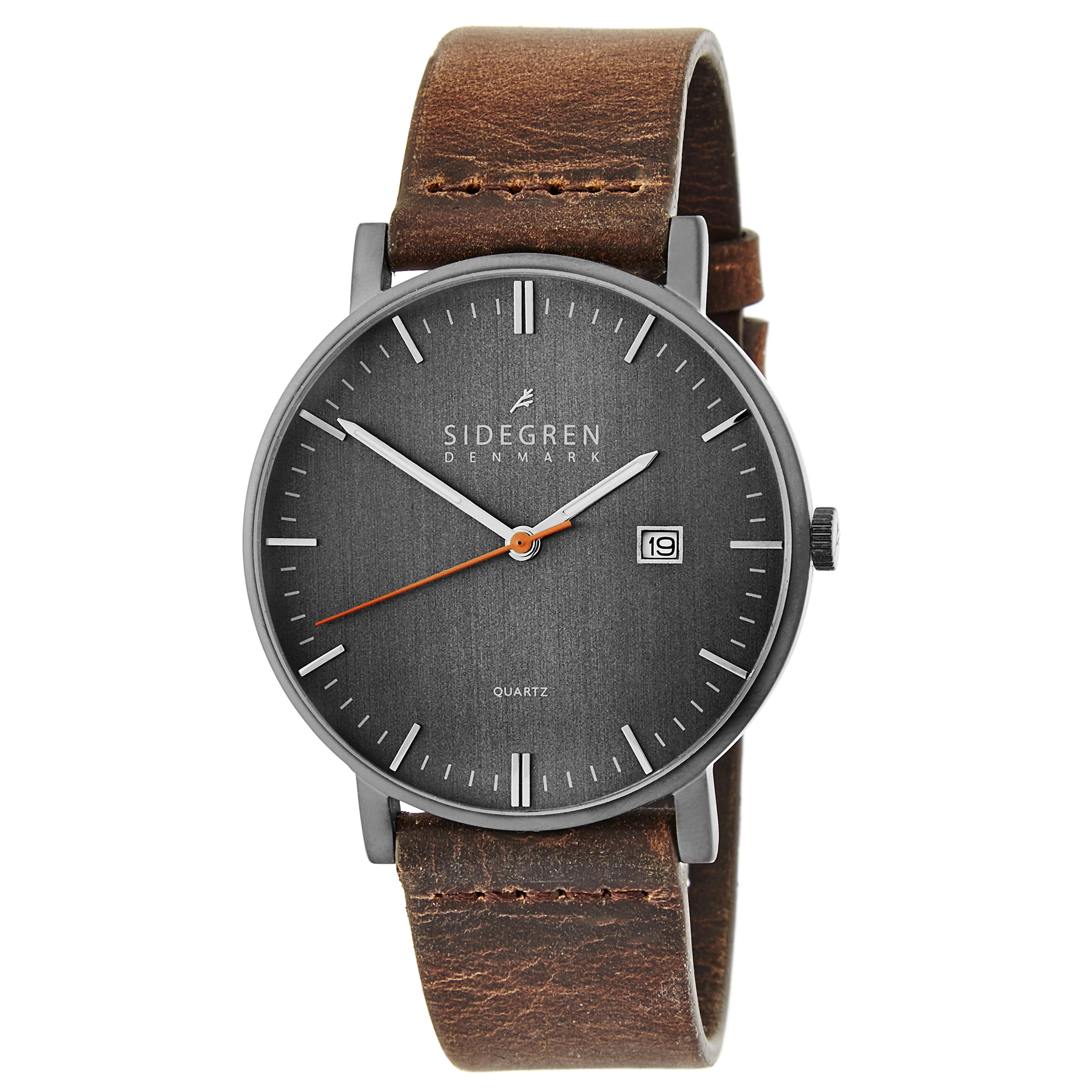 Kevil | Dark Grey Slim Dress Watch With Dark Grey Dial & Brown Leather Strap