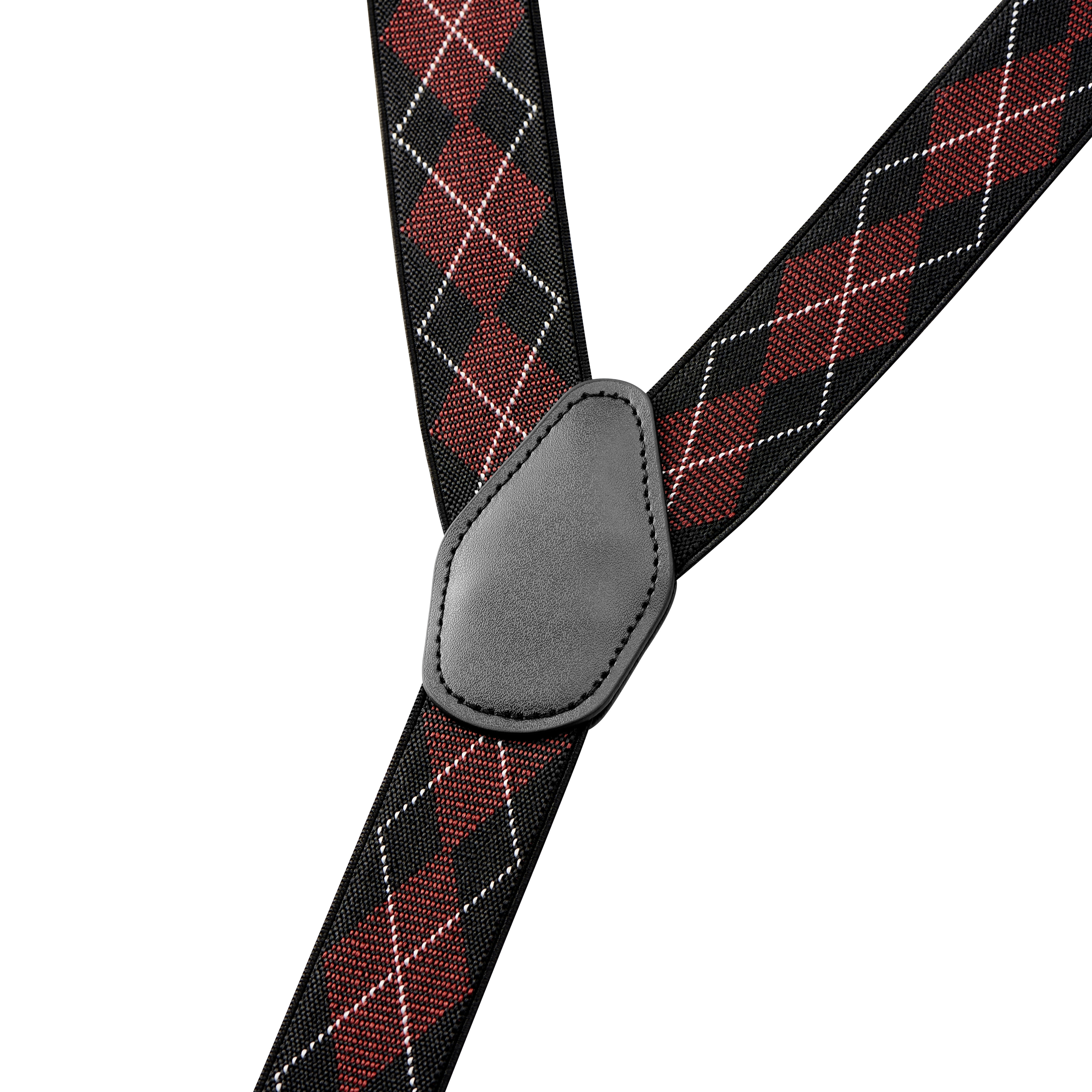 Vexel | Burgundy Large Diamond-Patterned Suspenders - 2