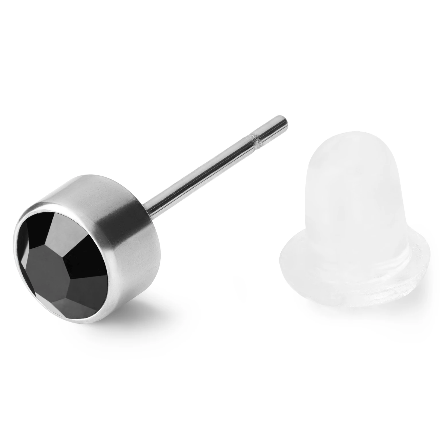 4mm pyöreä musta ja hopeanvärinen zirkoniakorvakoru 4mm pyöreä musta ja hopeanvärinen zirkoniakorvakoru