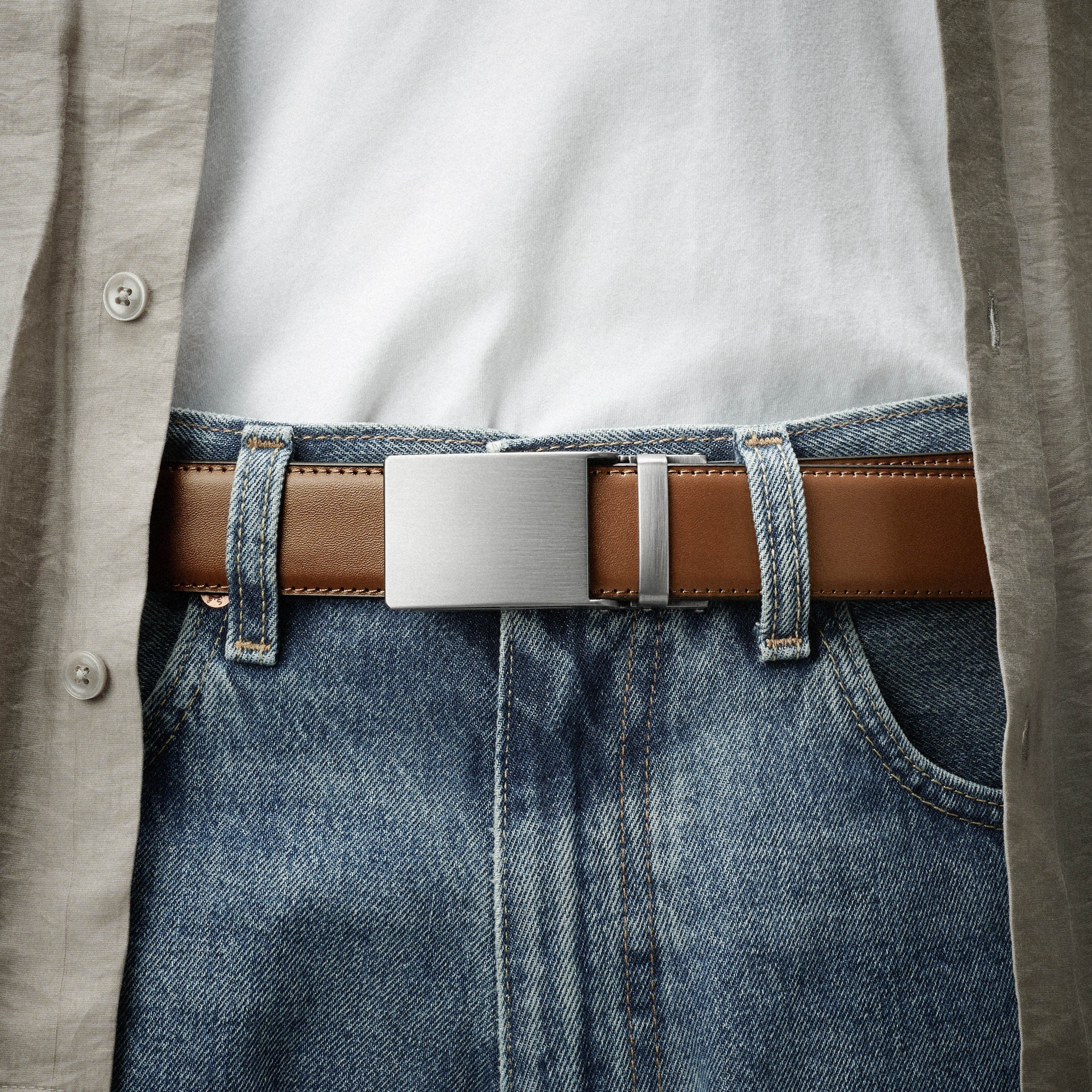 Light Brown Auto-lock Faux Leather Belt - 3