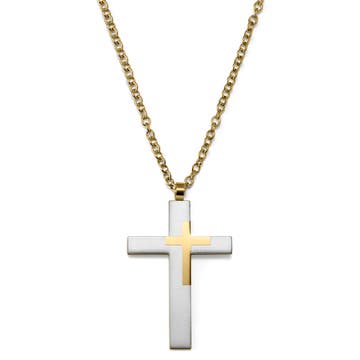 Steel & Gold-Tone Large Cross Necklace
