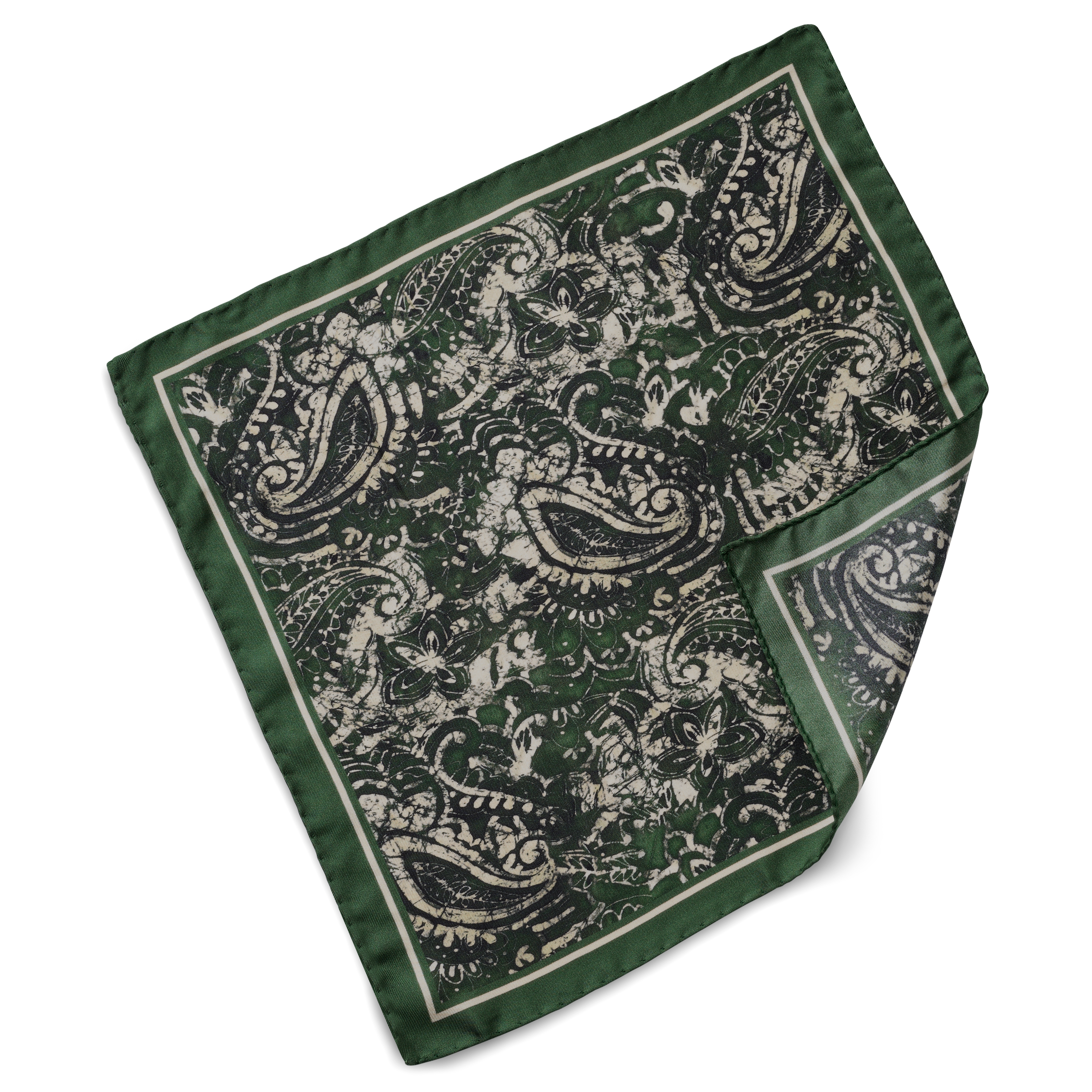 Virtuo | Σκούρο Πράσινo Μεταξωτό Paisley Τετράγωνο Μαντήλι Τσέπης - 2