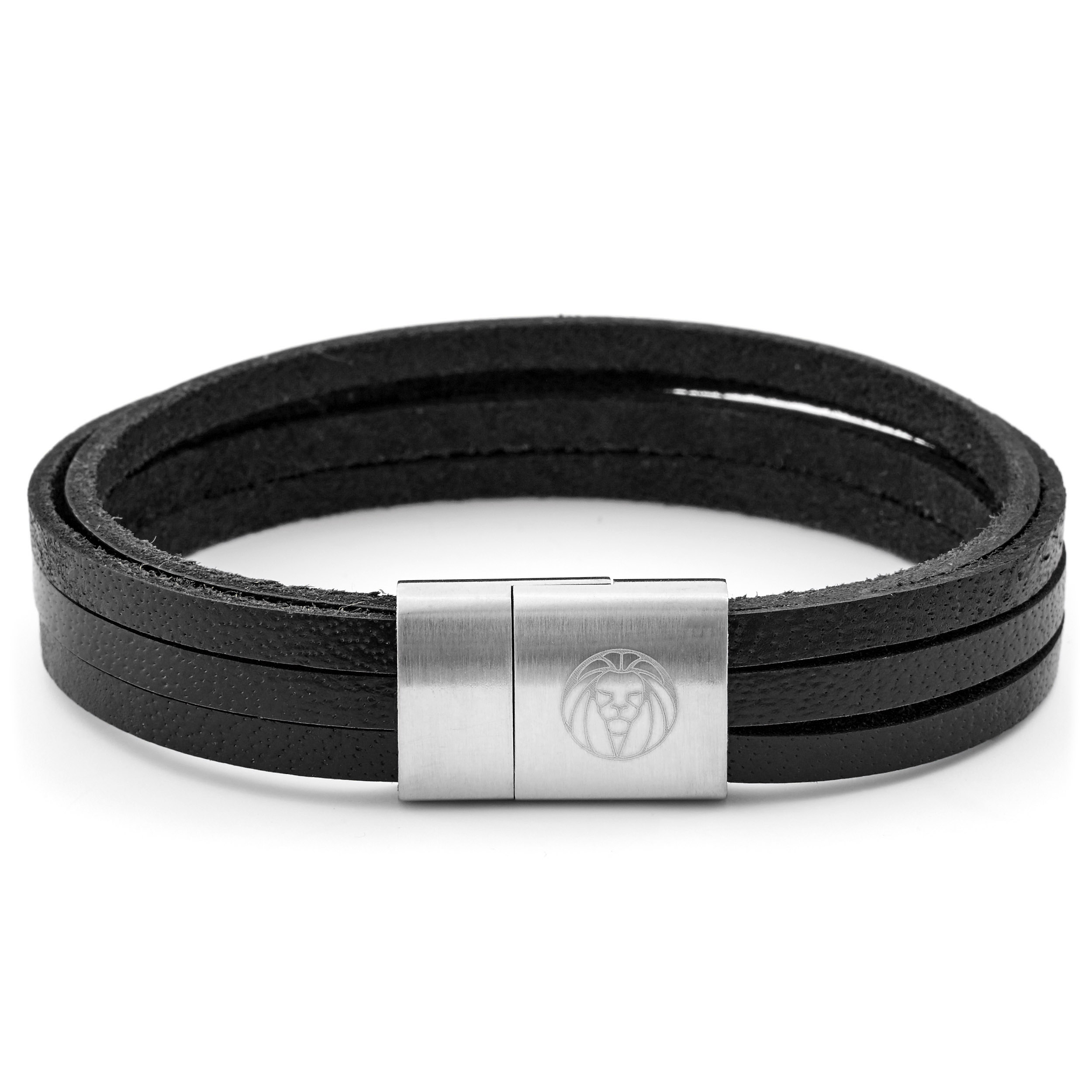 Black & Stainless Steel Six Cord Bracelet - 1