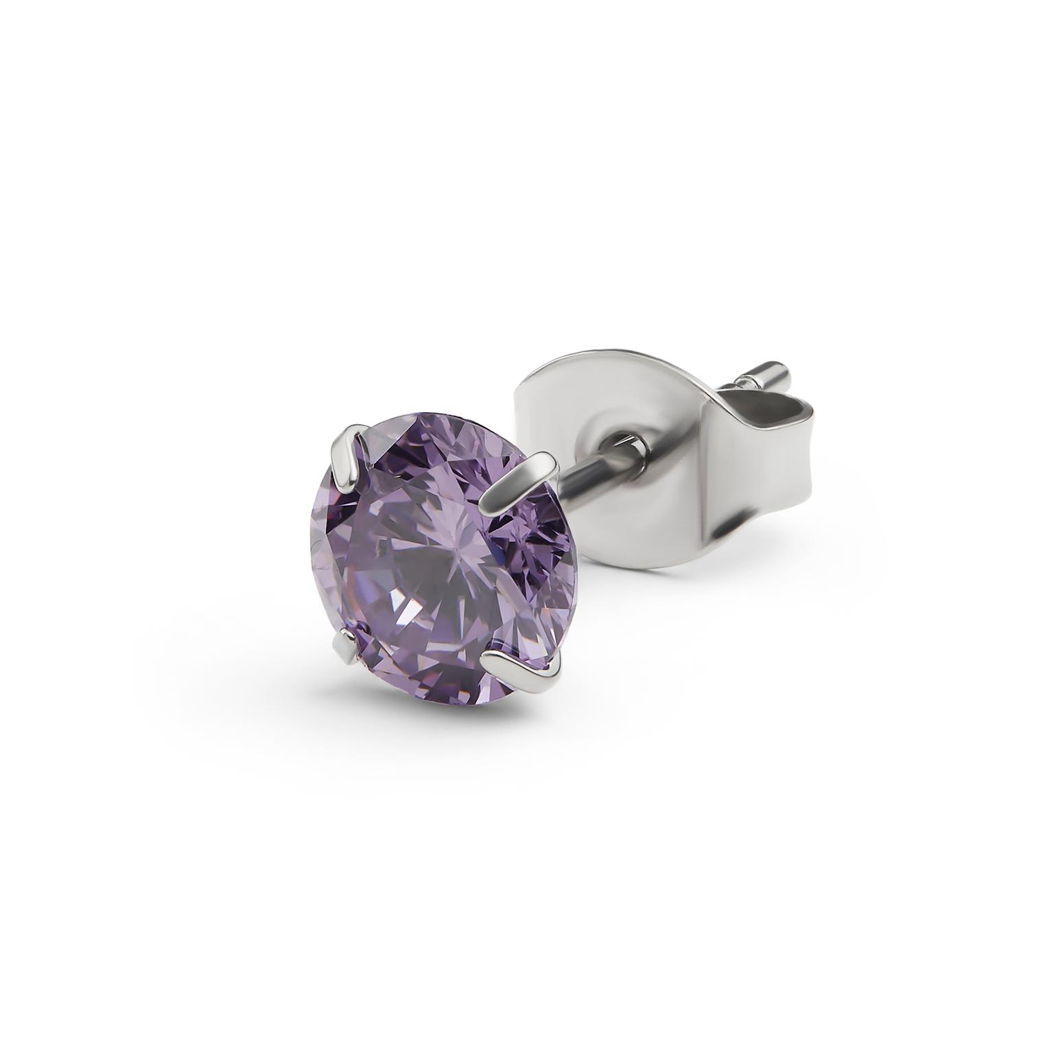 Aura | 6mm Titanium Amethyst Purple Zirconia Stud Earring Aura | 6mm Titanium Amethyst Purple Zirconia Stud Earring