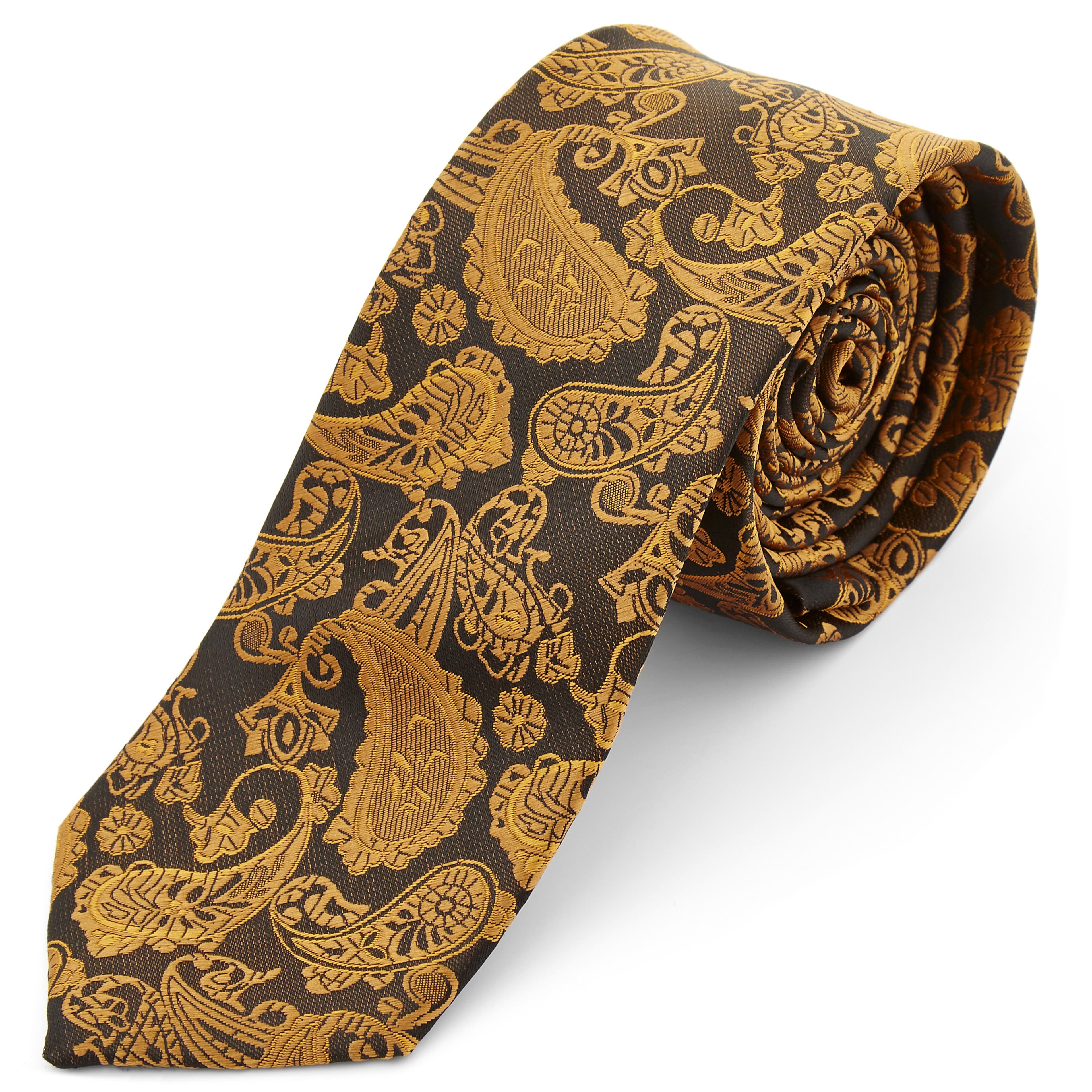 Złoto-brązowy krawat z poliestru we wzór paisley 