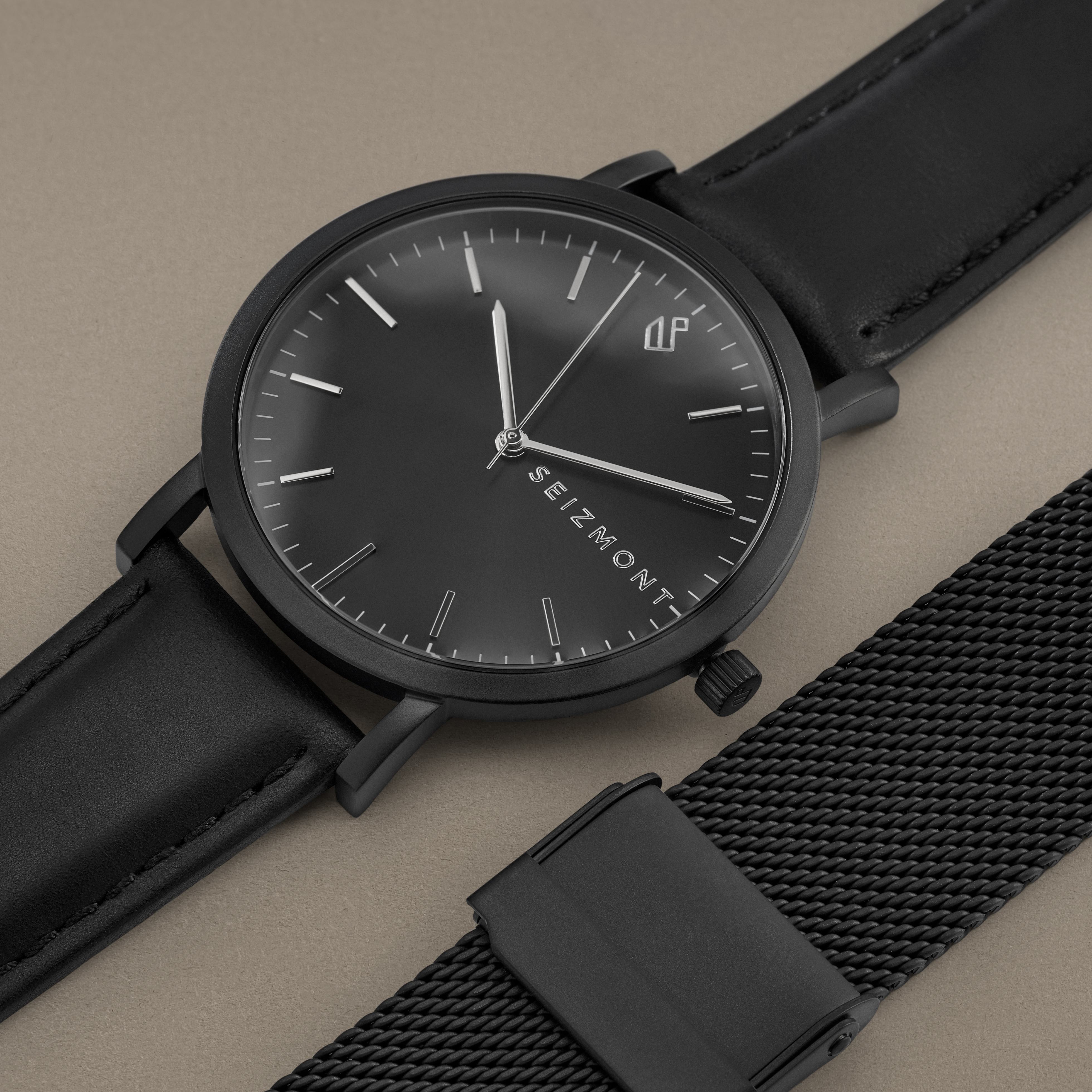 Black Dress Watch with Mesh & Leather Straps Gift Box - 4