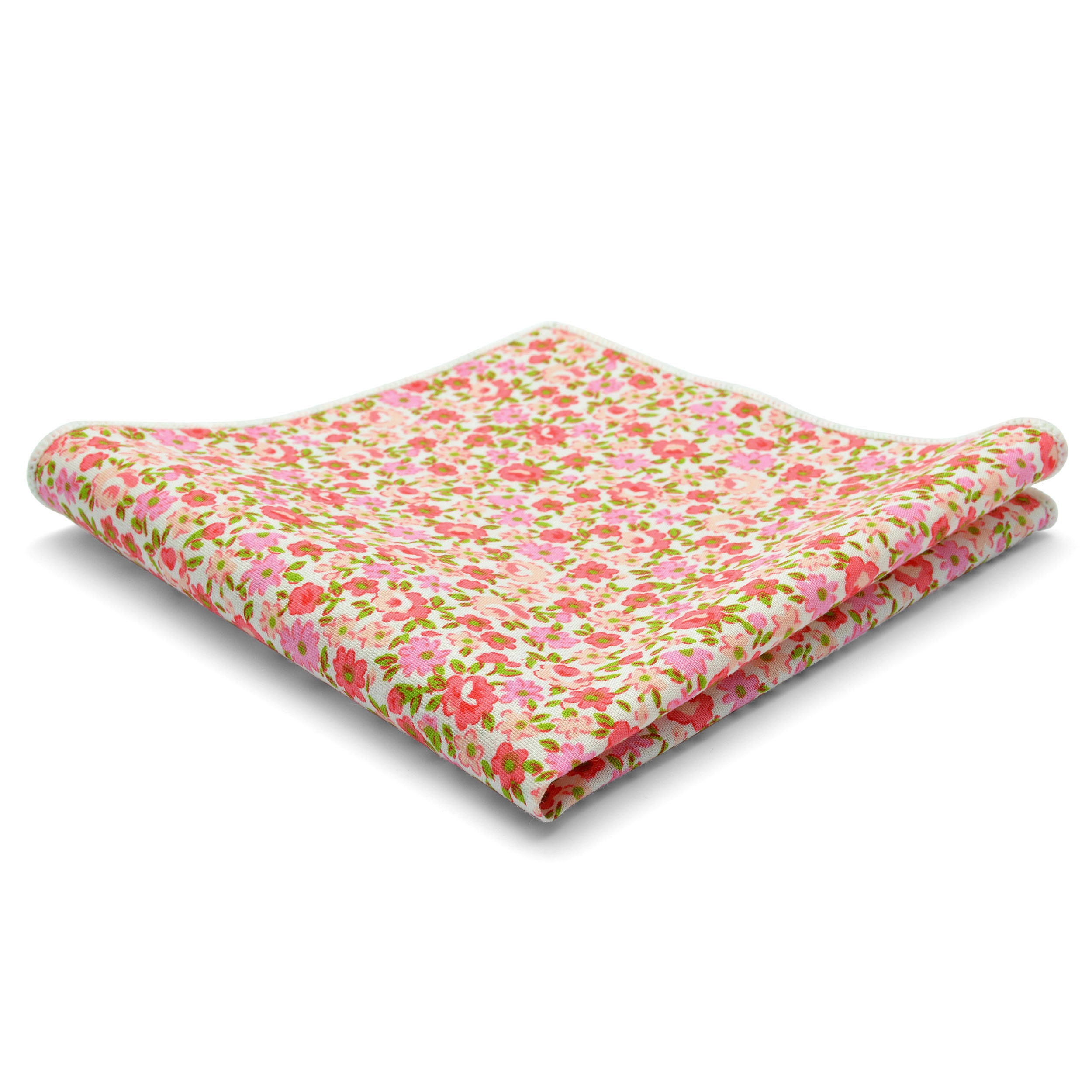 Rosa/Rødt Blomster Bomull Lommetørkle - 1