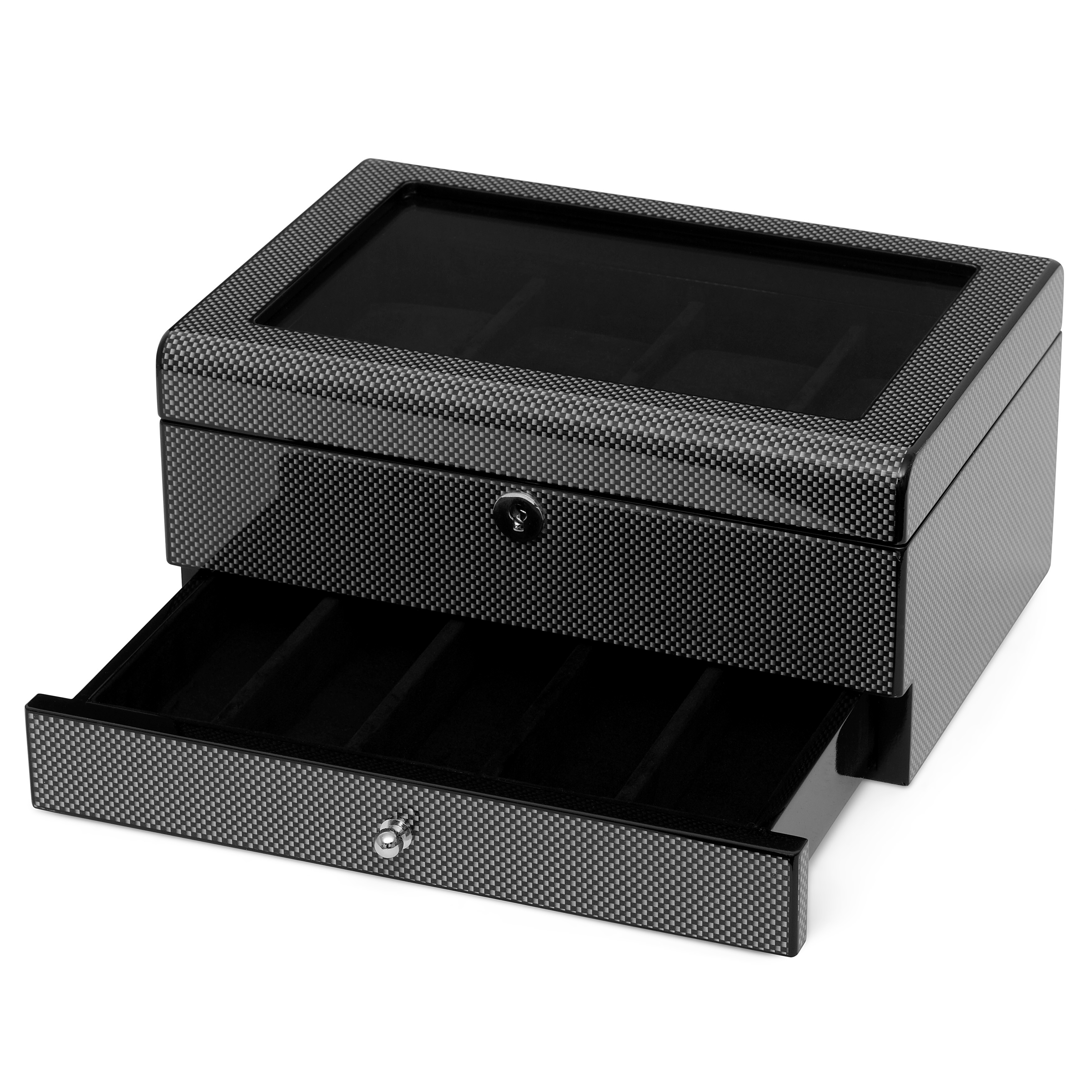 Caja de cuadros en dos niveles para 8 relojes y joyas - 3